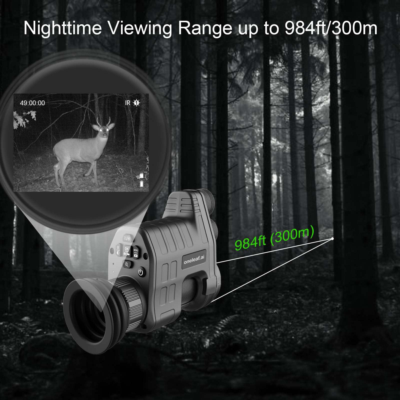 Oneleaf.Ai Commander Nv100 Hd Night Vision Goggle, Clip On Night Vision Monocular For Hunting/Observations- 16Mm