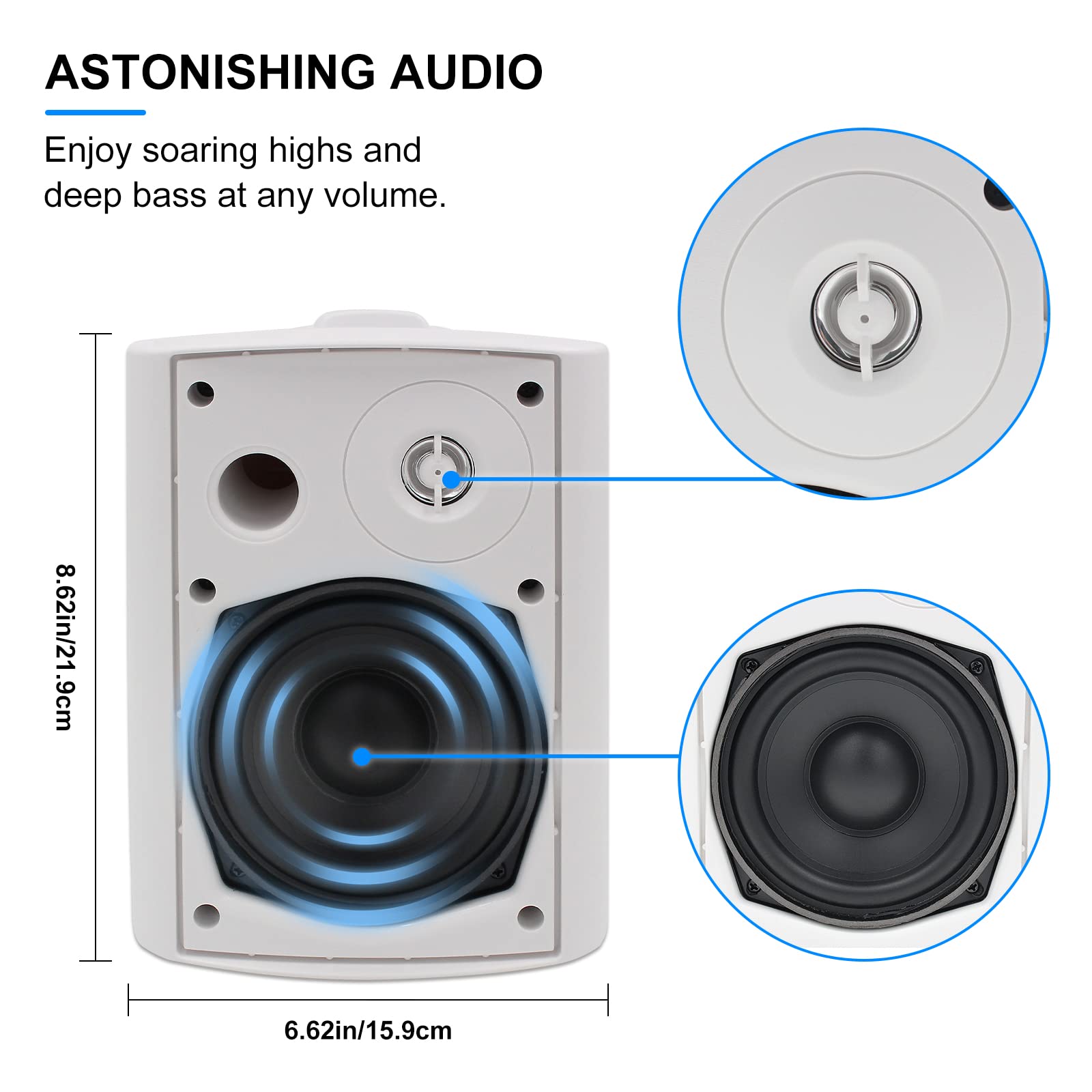 Herdio 5.25 Inches 600 Watts Passive Indoor Outdoor Speakers Wired Waterproof,Wall Mount Speakers With Loud Volume Suitable For