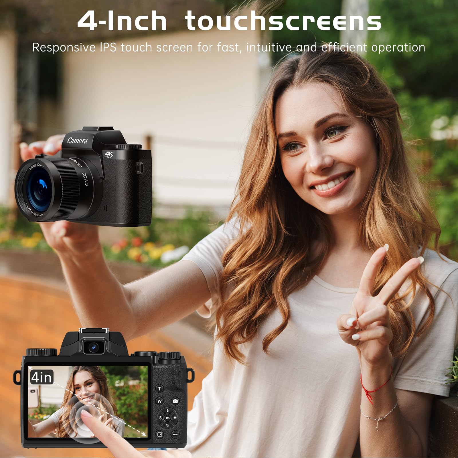 Cameras For Photography, 4K 64Mp Vlogging Camera For Youtube, Autofocus Digital Camera With Large 4.0 Touchscreen 16X Digital Zo