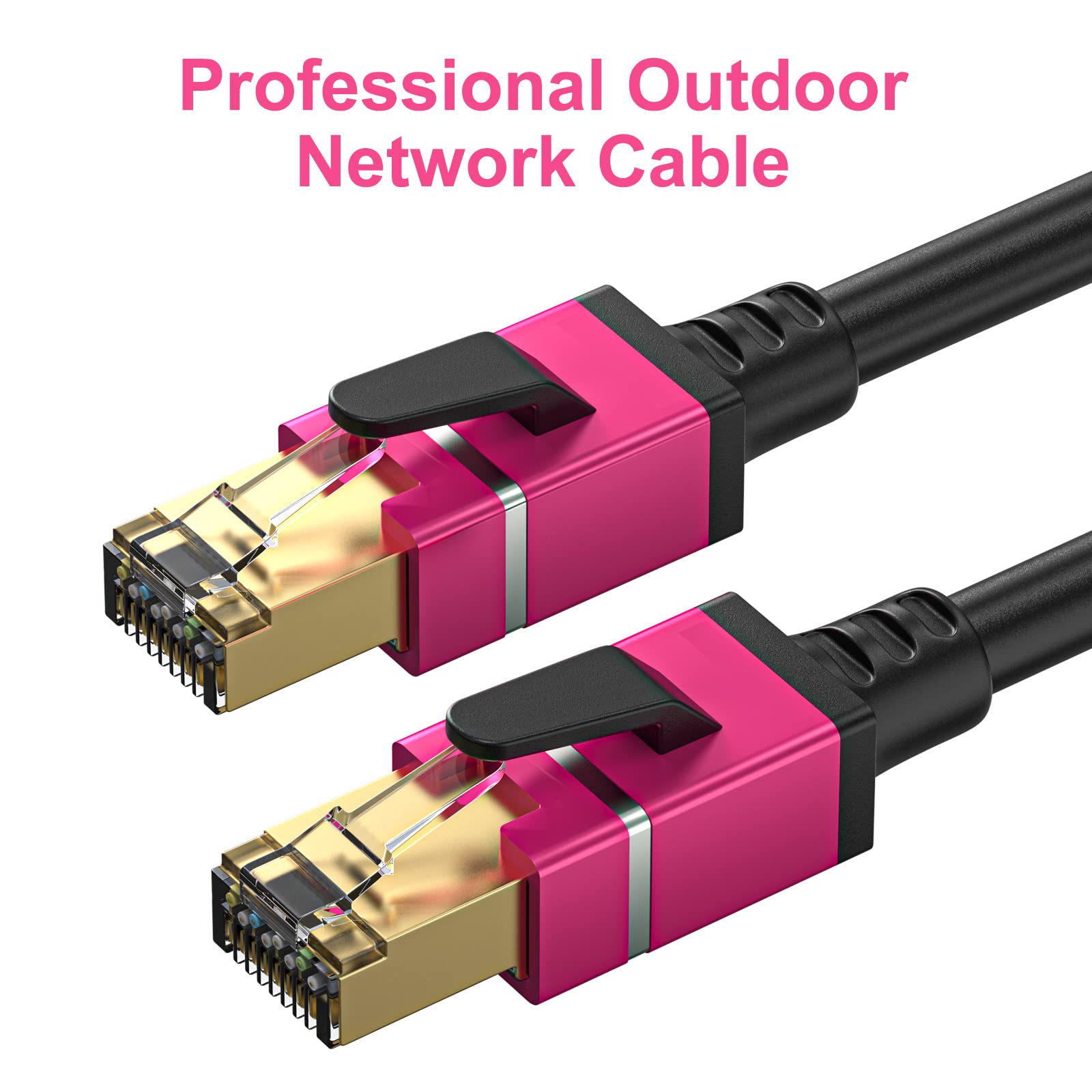250Ft Cat8 Outdoor Ethernet Cable, In Ground, 26Awg Pure Copper Cat 8, Heavy Duty Direct Burial, Lldpe Uv Jacket, Waterproof, 40Gbps 2000Mhz Sftp Patch Cord, Poe, Network, Internet, With 25 Cable Ties