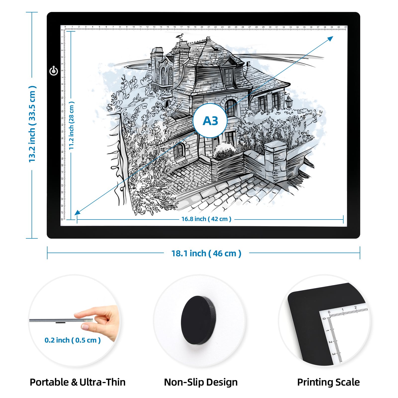 Kivotac A3 Tracing Light Up Box,Led Light Pad Ultra Thin Usb Powered Brightness Dimmable Led Tracing Board For Drawing, Weeding