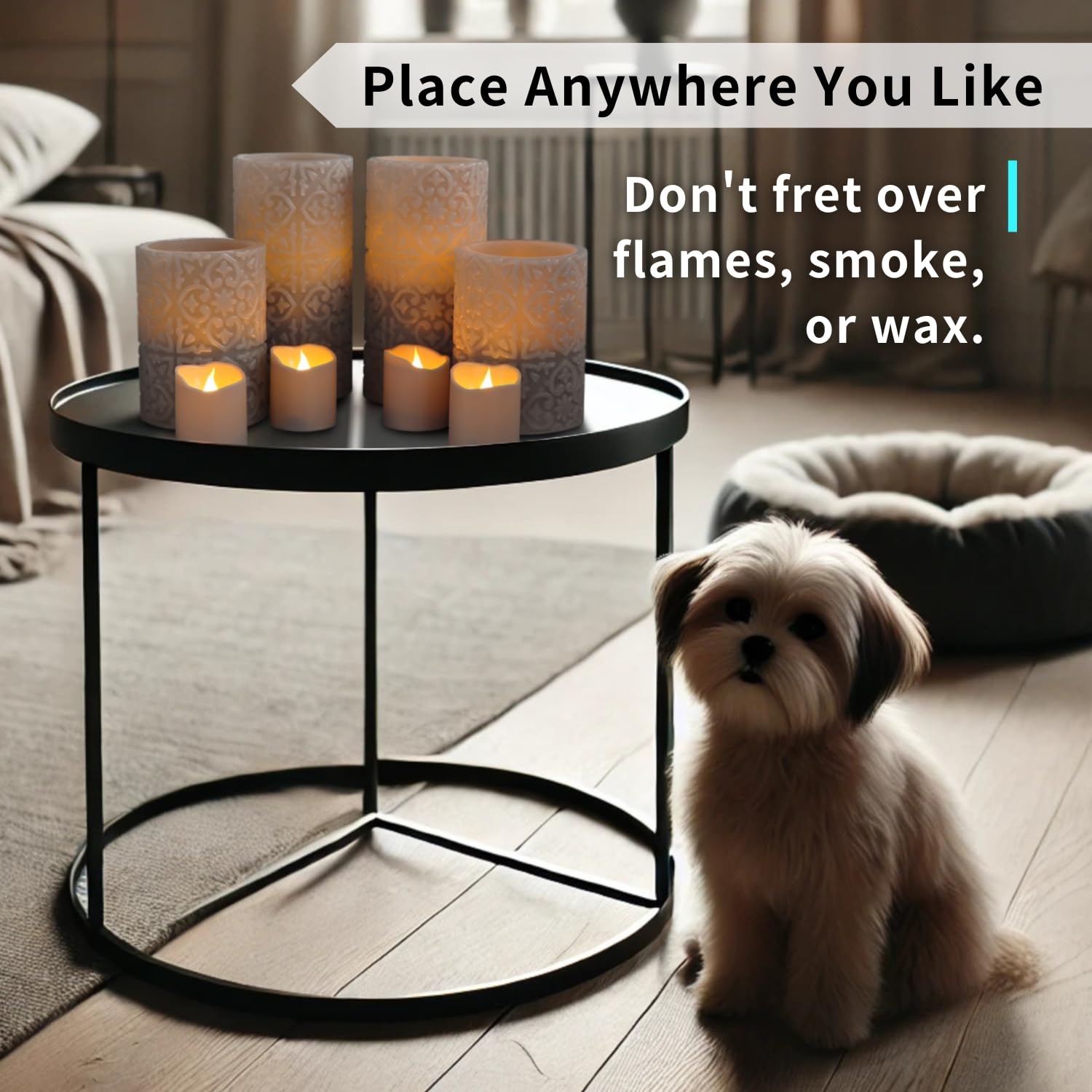 Furora Lighting Grey Rome Real Wax Led Candles With Remote And Timer, 4 Pillar And 4 Votives Pack Of 8, Flameless Flickering Can