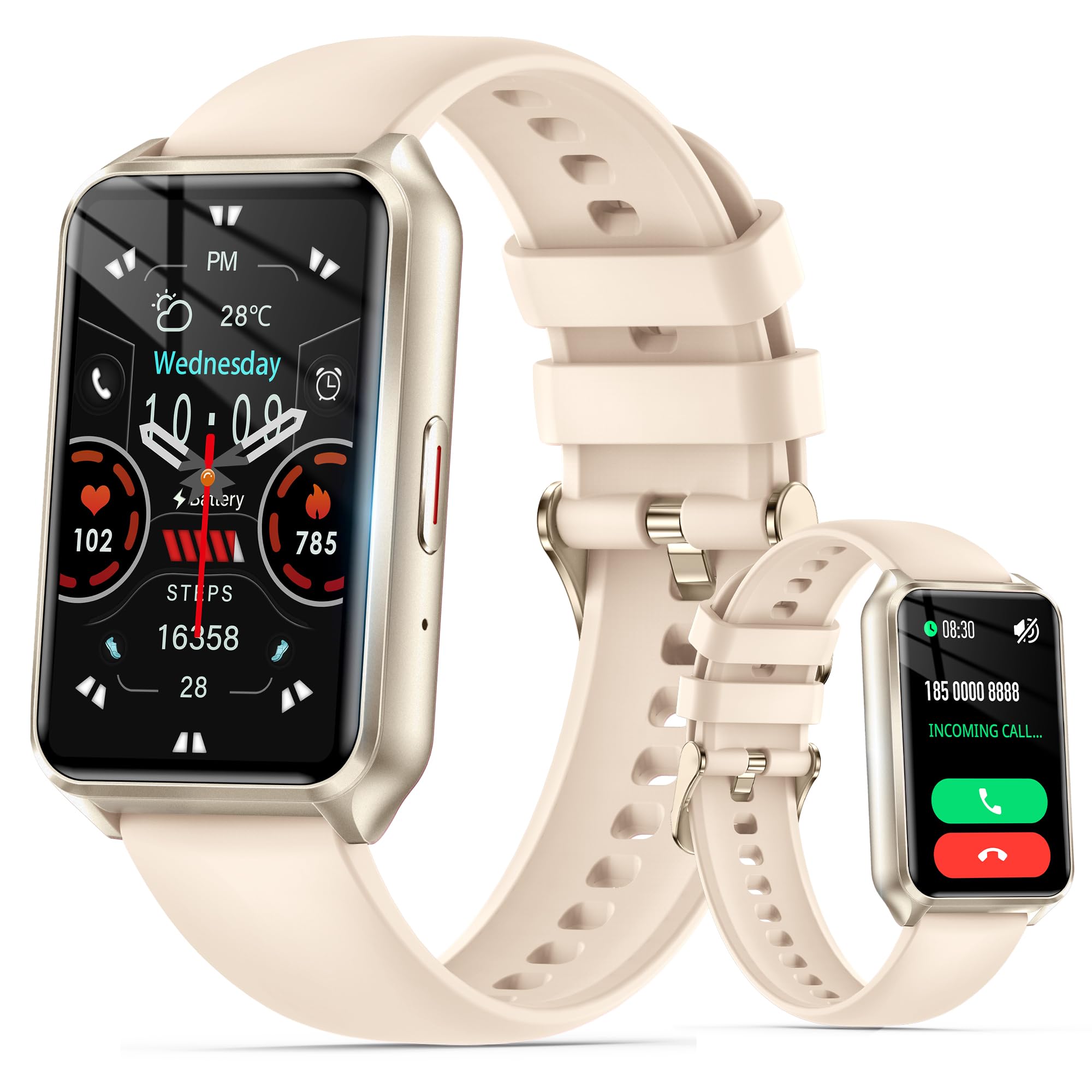 Smart Watch With Fitness Tracker, 1.57-Inch Display, Answer Calls, Sleep Monitor, Ip68 Water Resistant (Gold)