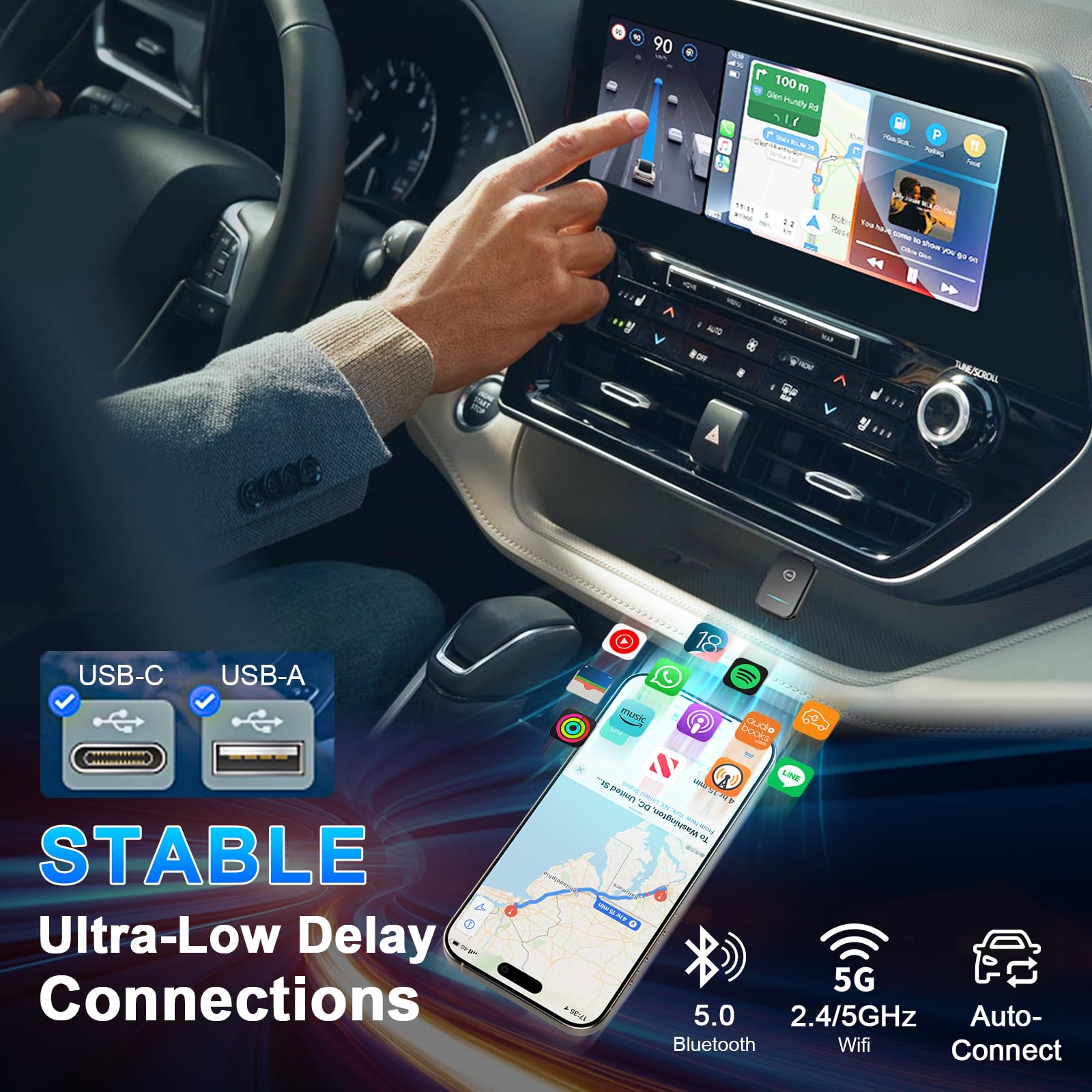 2 In 1 Wireless Carplay Adapter For Iphone & Android Auto, Convert Wired To Wireless Carplay Adapter, Mini 2025 Upgrade Plug & P