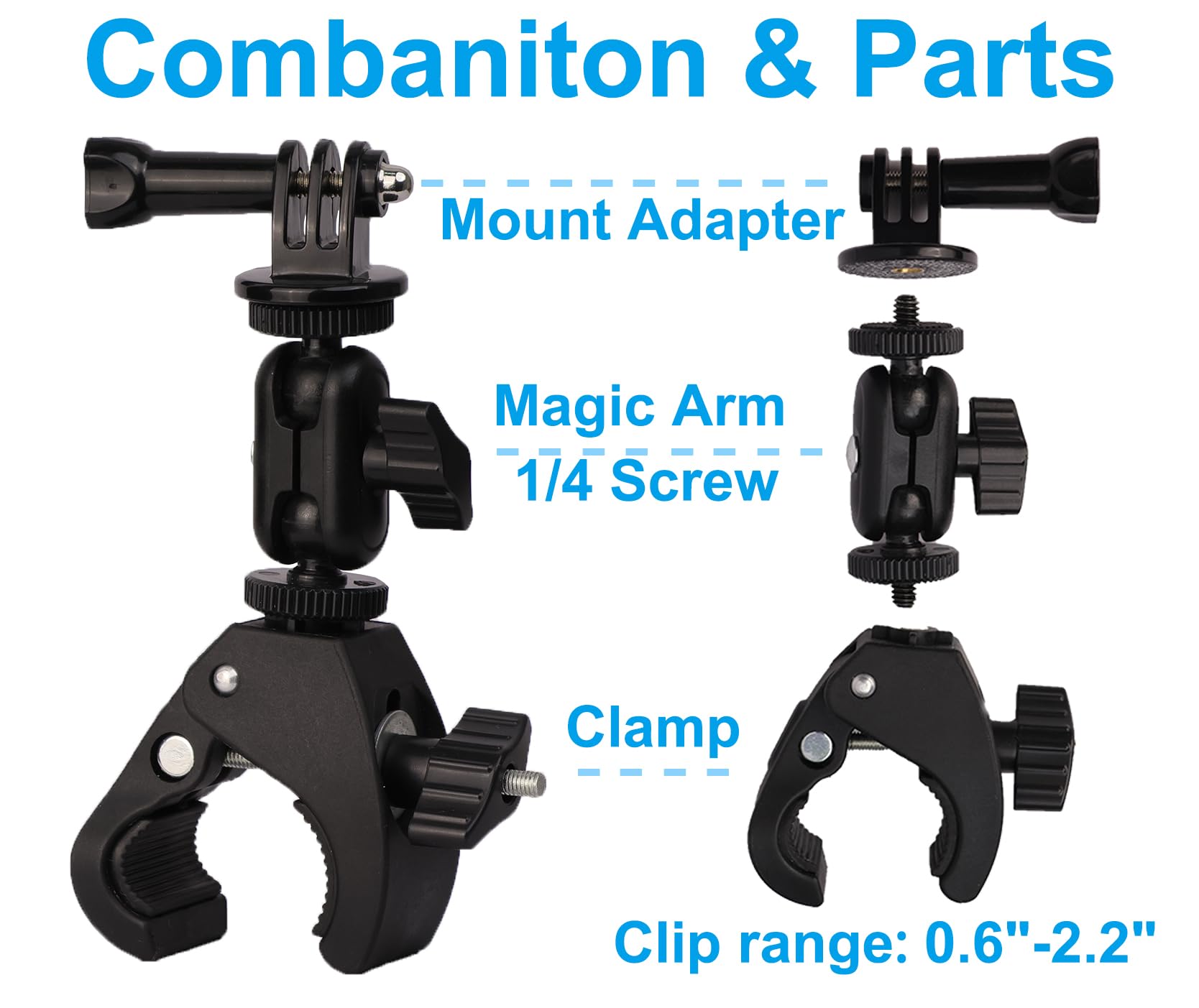 Hocoder Super Clamp Motorcycle Handlebar Mount Multi Angle 360 Swivel Compatible With Gopro 13 Hero 13 12 11 10 9 / Insta 360 /