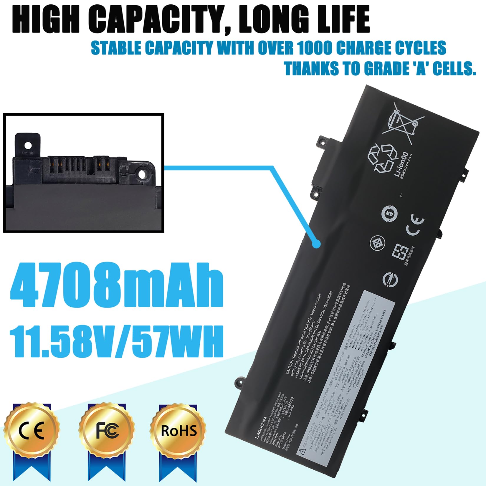 Laqueena L17L3P71 Laptop Battery Compatible With Lenovo Thinkpad T480S Series Notebook L17M3P71 L17M3P72 01Av478 01Av480 01Av479