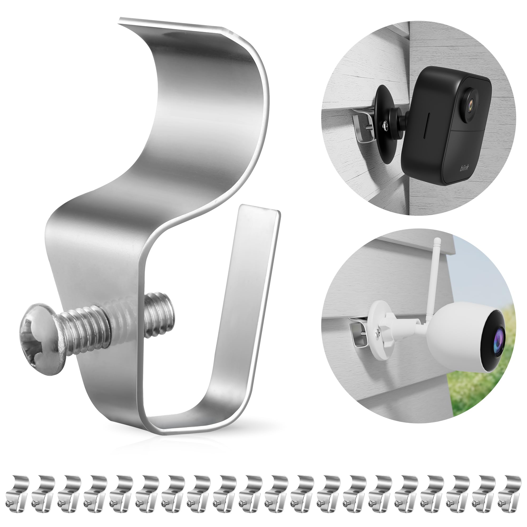 Huxor 20 Pack Vinyl Siding Clips Hooks,No Hole Needed Siding Hooks Screws For Hanging Outdoor Siding Mounted Blink, Arlo, Ring Home Security Camera