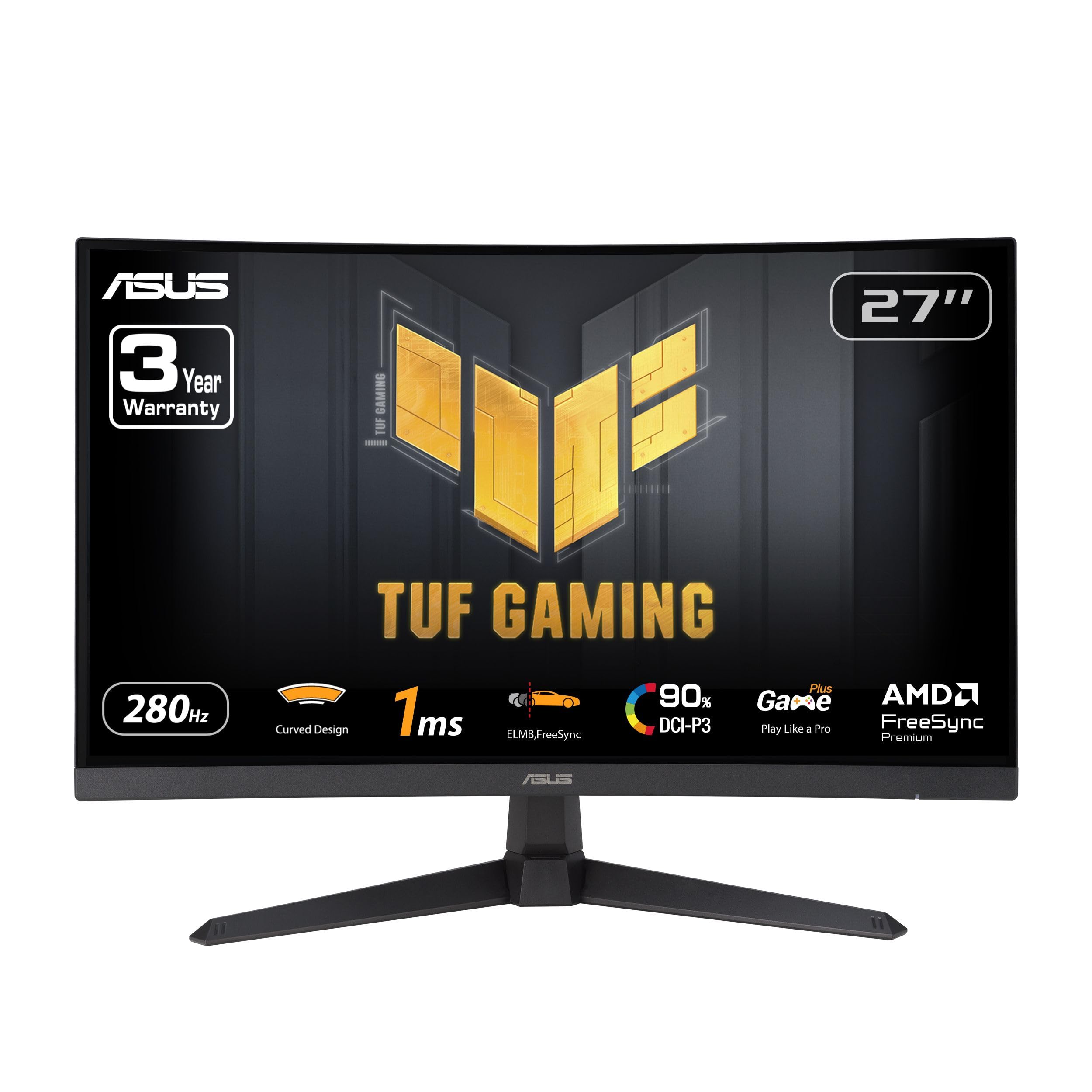 Asus Tuf Gaming 27    1080P Curved Monitor (Vg27Vqm1B)   Full Hd, 1500R, 280Hz, 1Ms, Extreme Low Motion Blur, Freesync Premium,