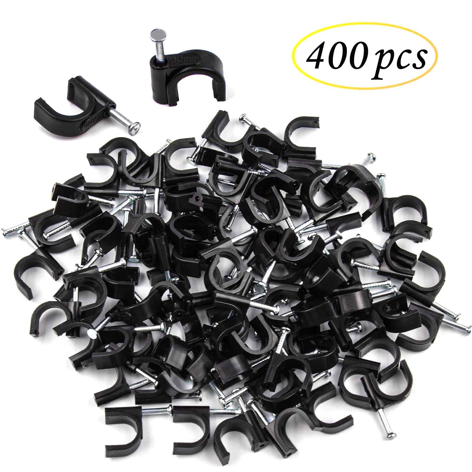 400Pcs Black Cable Clips 4/6/8/10Mm Cable Wire Clips Nail In Cable Clips Cable Tacks Coaxial Nail Clamps Cable Nails For Cords C