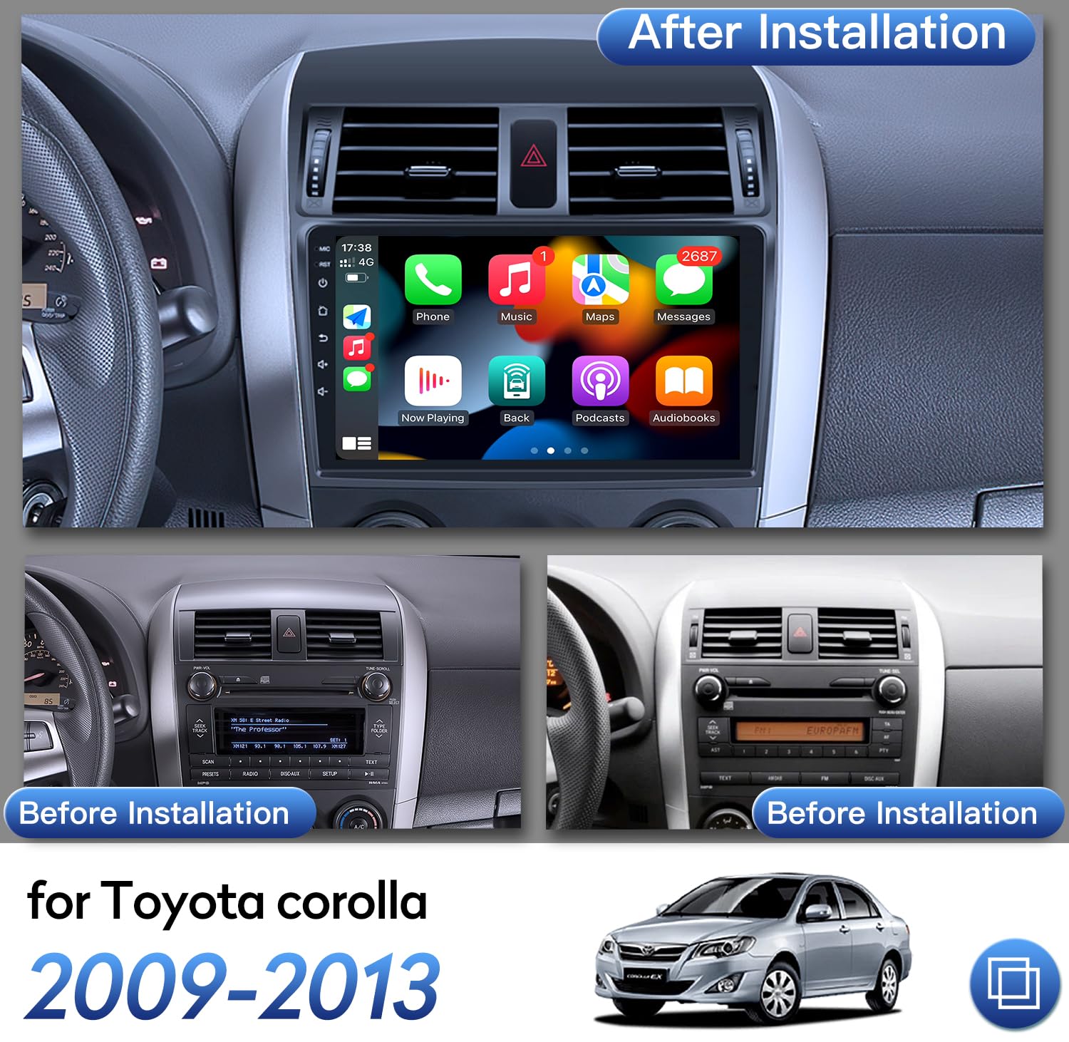 (2+32G) Android Car Radio For Toyota Corolla 2009 2013   9 Inch Touchscreen With Aapple Carplay  Android Auto Gps Bluetooth Swc