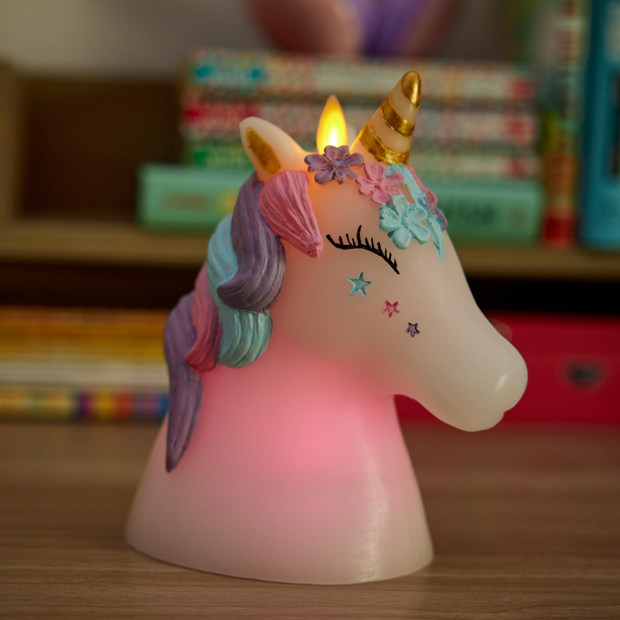Luminara Flameless Candle Unicorn Figural Color Changing Moving Flame Led Candle Real Unscented Wax With 18 Button Remote Contro