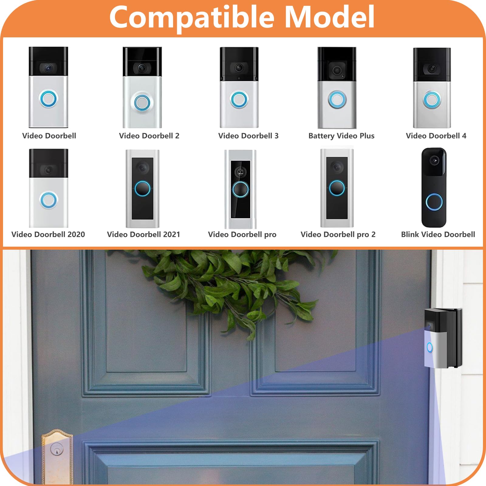 Adjustable (30 To 55 Degree) Video Doorbell Mount, Doorbell Camera Angle Wedge Kit Bracket Compatible With All New Ring Battery