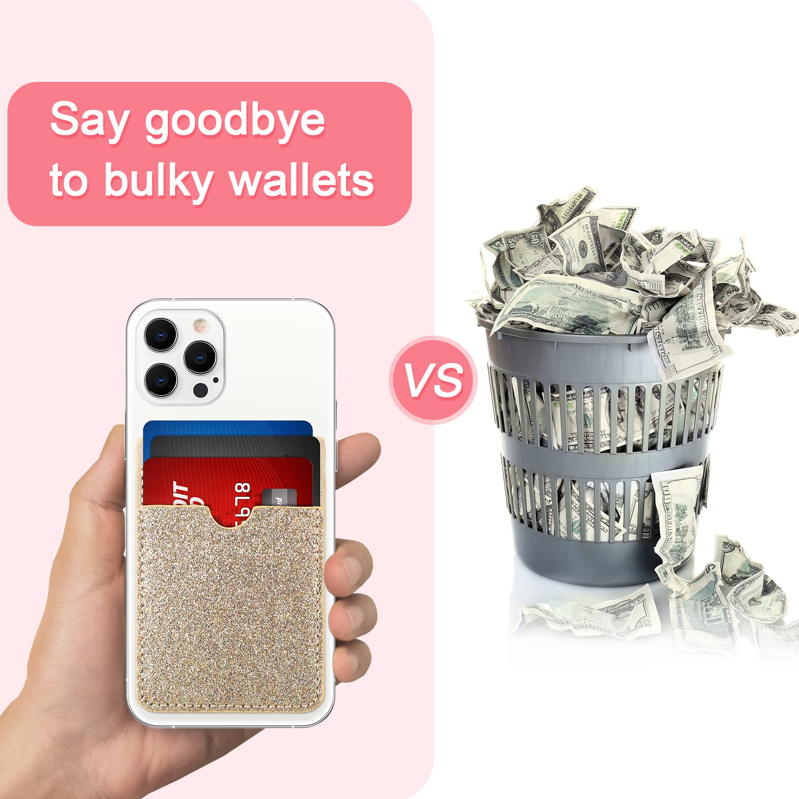 6 Pieces Phone Card Pocket Holder Phone Card Stick Pu Leather Cell Phone Card Pocket, Id Credit Card Wallet Phone Case Pouch For