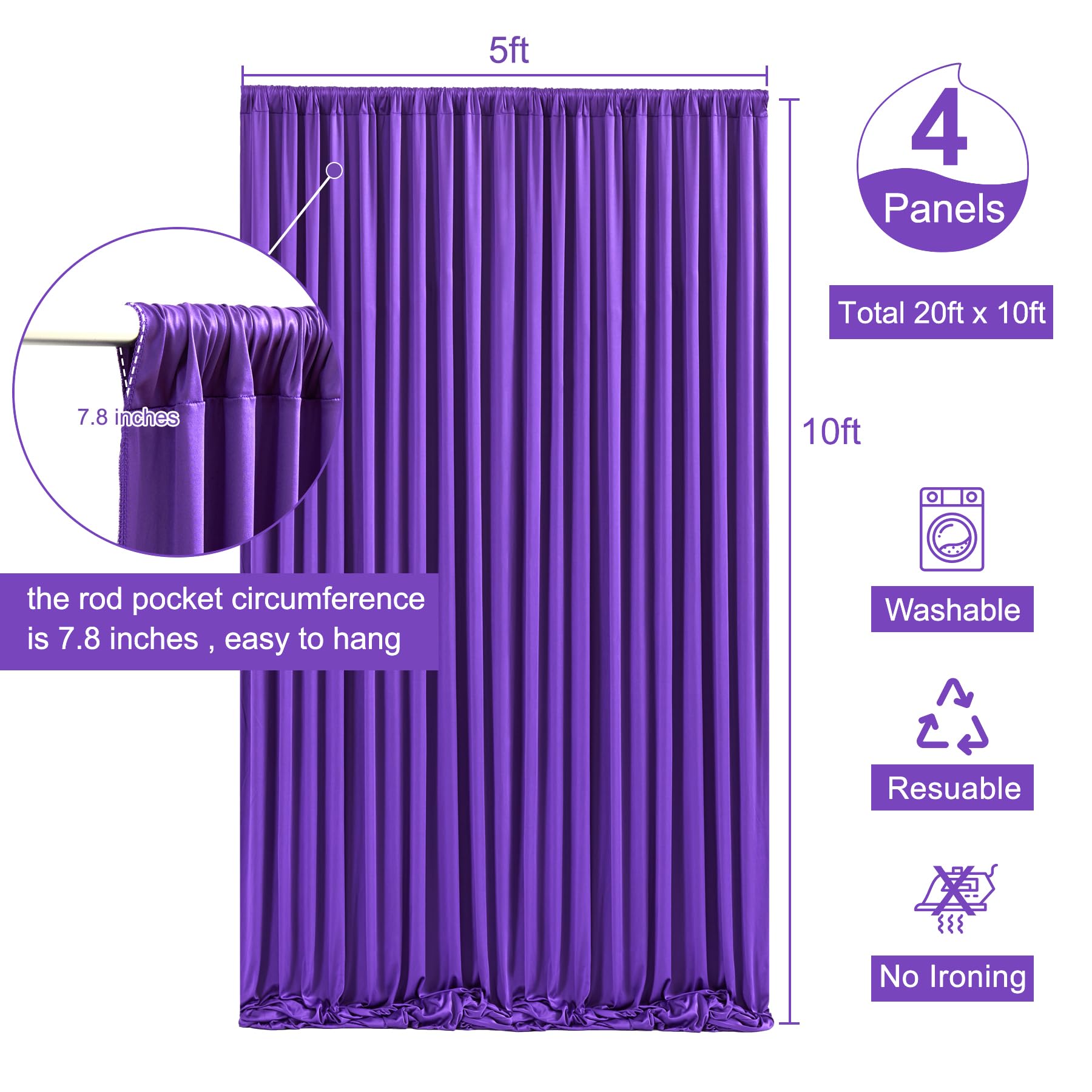 4 Panels Purple Backdrop Curtain For Parties Wedding Wrinkle Free Purple Photo Curtains Backdrop Drapes Fabric Decoration For Bi
