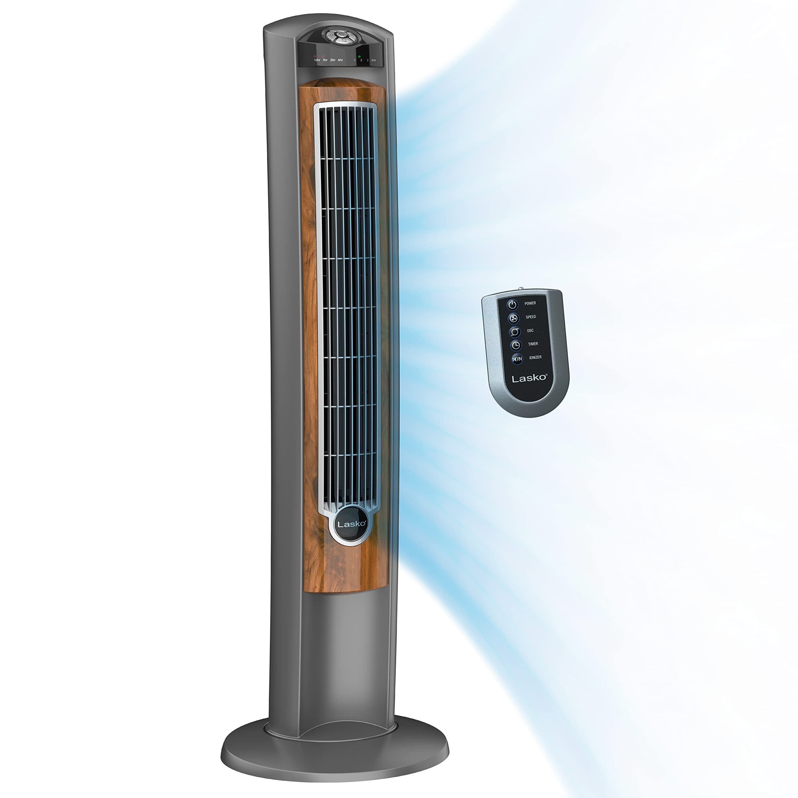 Lasko Wind Curve Oscillating Tower Fan, Fresh Air Ionizer, Timer, Remote Control, Portable Electric Fan For Indoor, Bedroom And