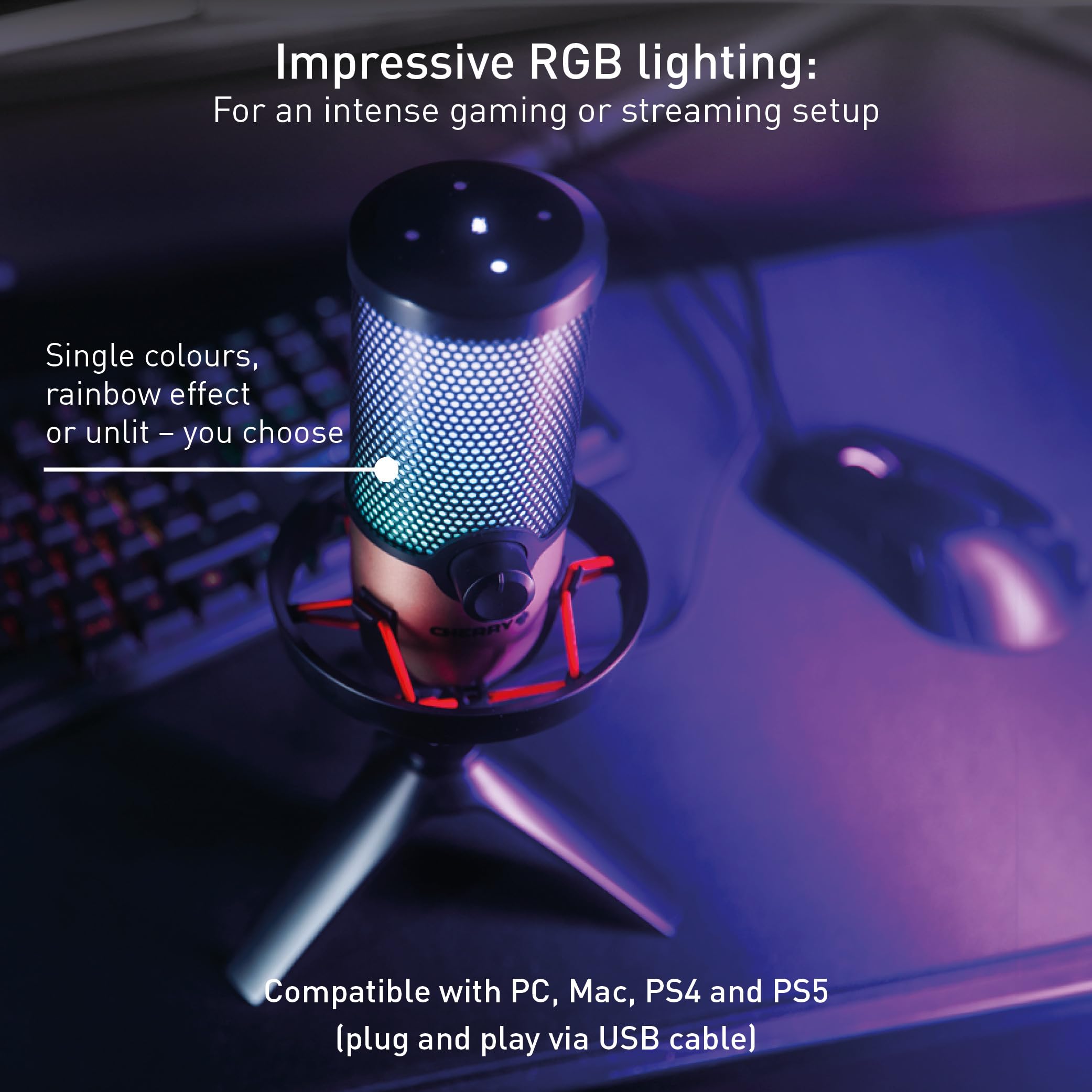 Cherry Um 9.0 Pro Rgb, Usb Microphone With Rgb Lighting, For Gaming, Streaming, Asmr, 4 Directional Patterns, Compatible With Pc