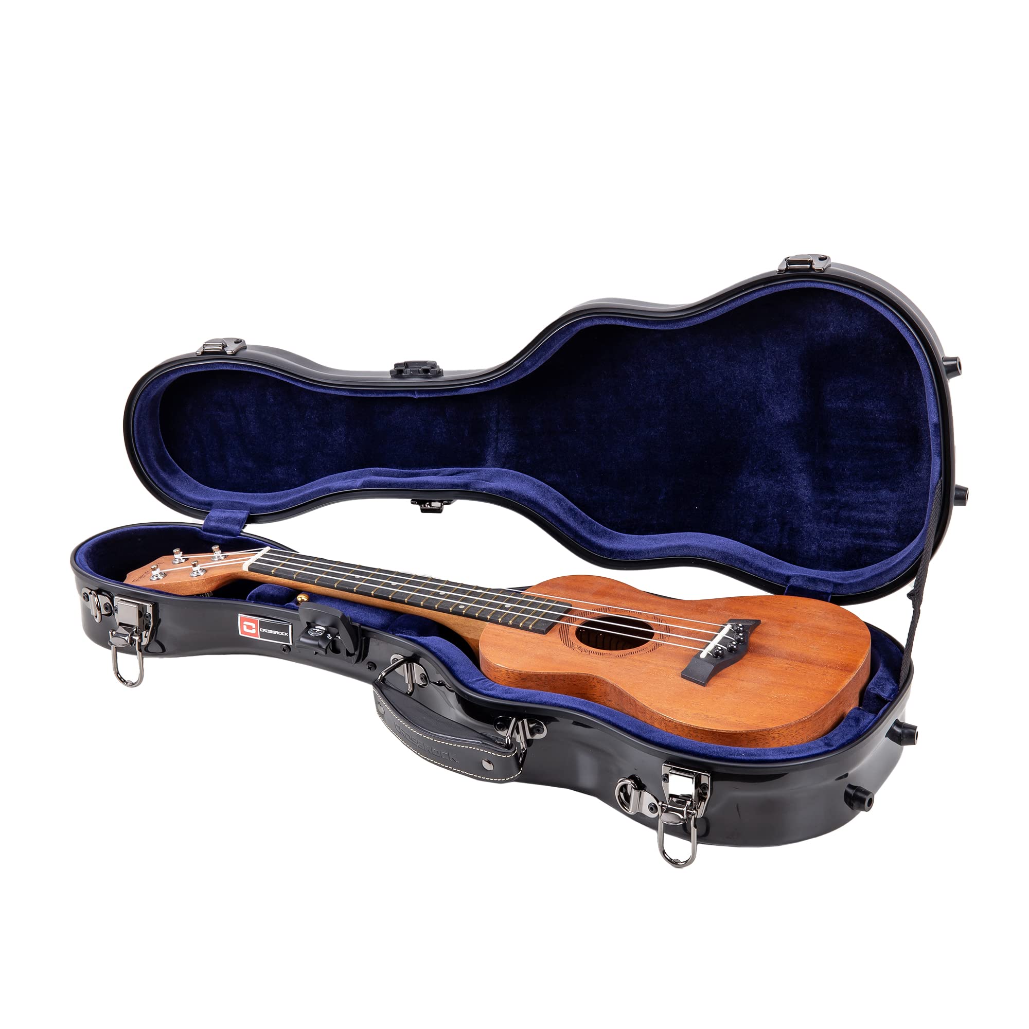 Crossrock Deluxe Fiberglass Concert Ukulele Case with TSA Lock, Black (CRF2020CUBK)
