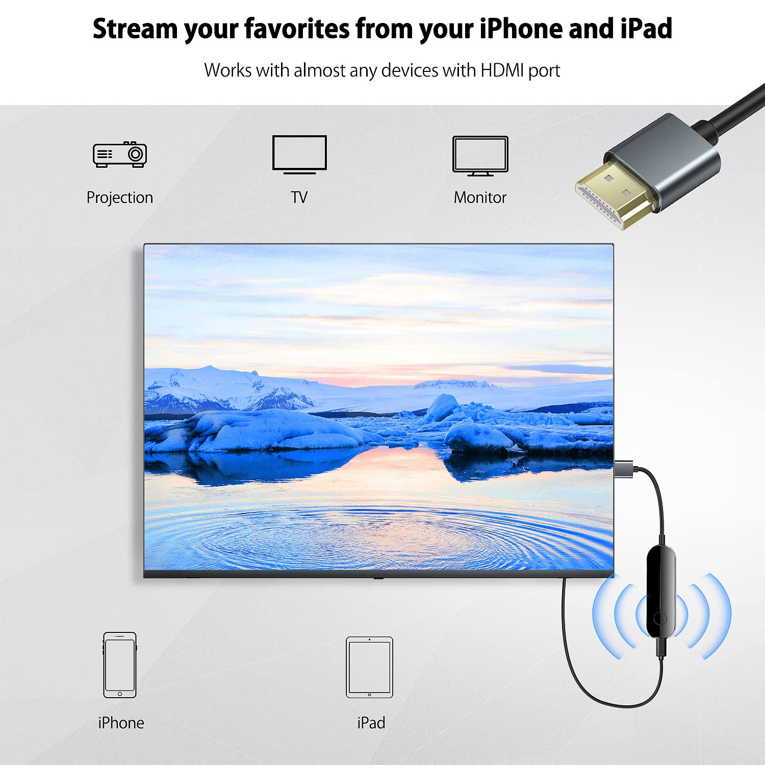 Lulaven Ishare Ios Wireless Hdmi Display Adapter, Streaming Device For Iphone To Tv, Hd Video And Audio Sync, Streaming Mirrorin