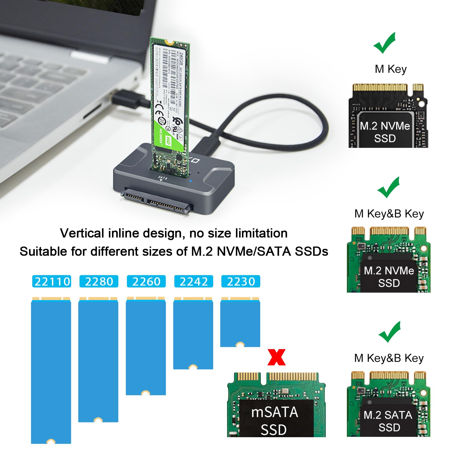 Aoko Nvme To Usb 3.2(10Gbps) Ssd Reader Docking Station   Portable M.2 Ssd To Usb Adapter External Nvme Ssd Enclosure For M.2 Pc