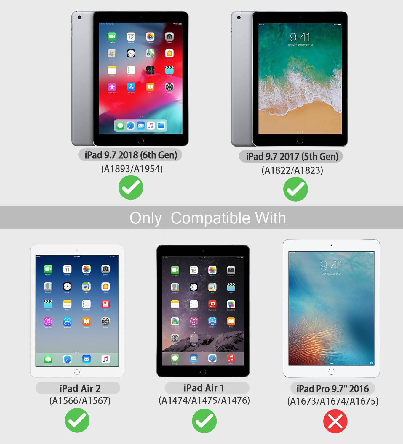 Anpredo 360 Rotating Case For 6Th/5Th Generation 9.7 Inch, Air 2/Air 1 With Auto Wake/Sleep, Magnetic Clasp, Multi Angle Viewing