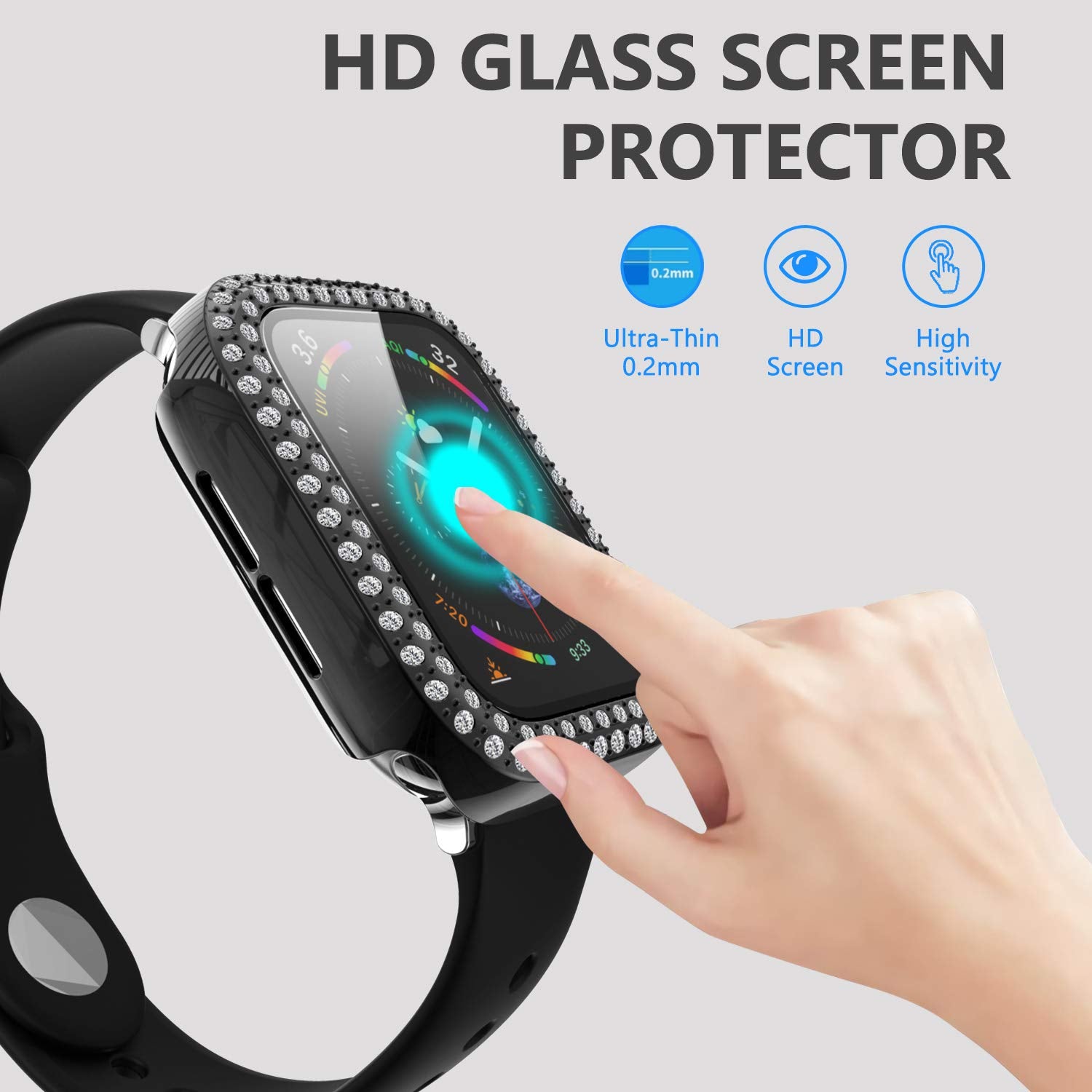 Yolovie (2-Pack Compatible For Apple Watch Series 9 8 7 45Mm Case With Screen Protector, Bling Cover Diamonds Rhinestone Bumper