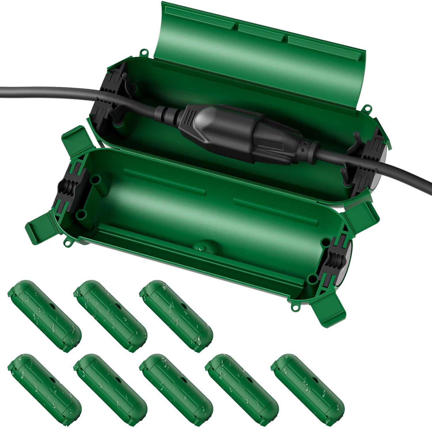 [9 Pack] Outdoor Extension Cord Safety Cover, Ip44 Waterproof Connection Protector, Weatherproof Electrical Box For Outdoor Plug, Outlet, Holiday Light, Halloween And Christmas Decorations, Green
