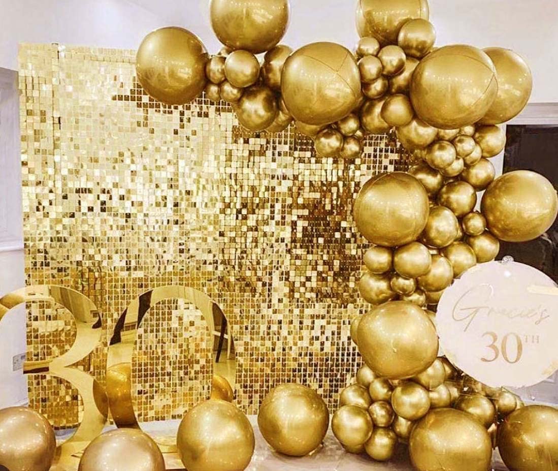 Kate Square Gold Shimmer Wall Sequin Panel Backdrop Birthday Wedding Background Decoration Wall(Pack Of 12)