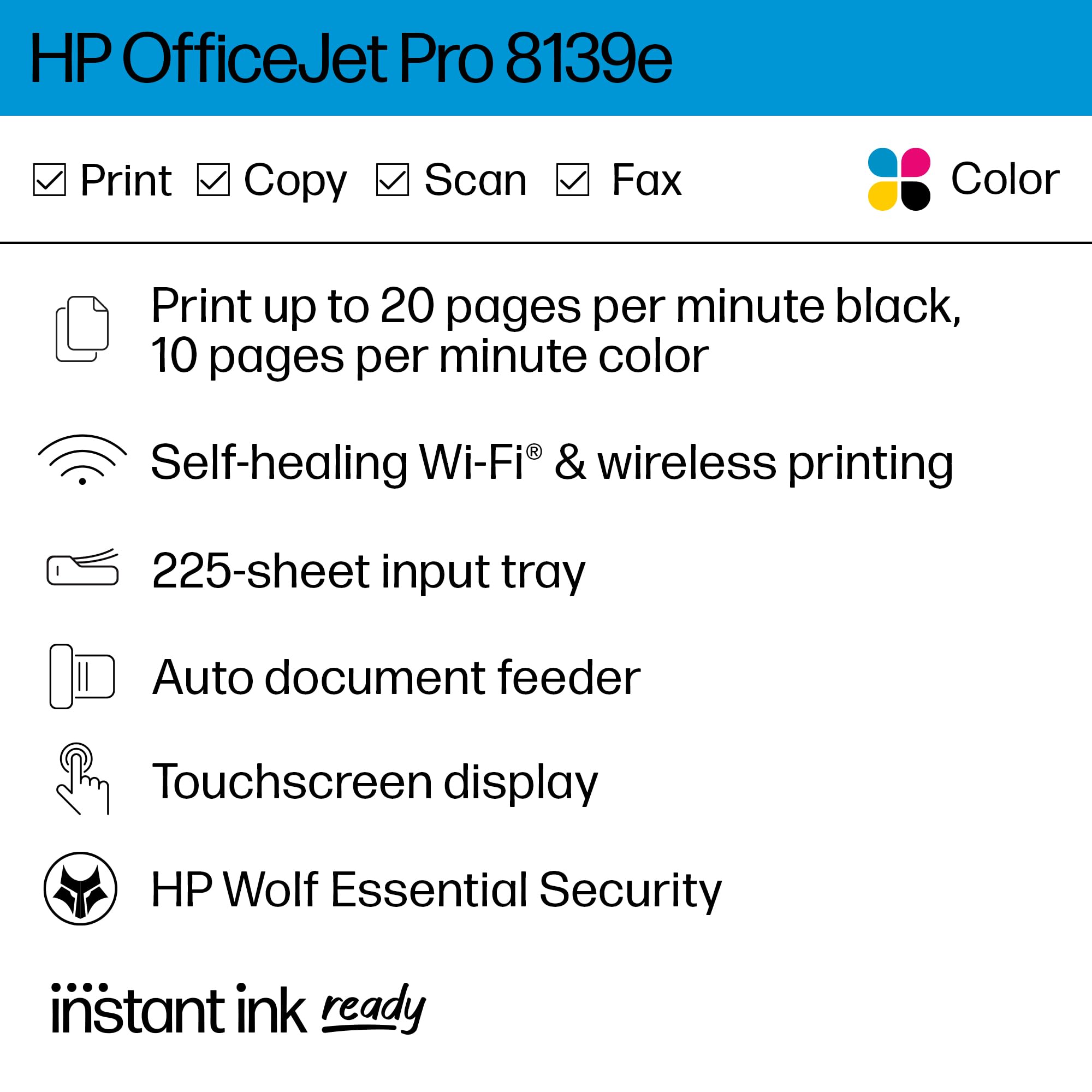 Hp Officejet Pro 8139E Wireless All In One Color Inkjet Printer, Print, Scan, Copy, Fax, Adf, Duplex Printing Best For Home Offi