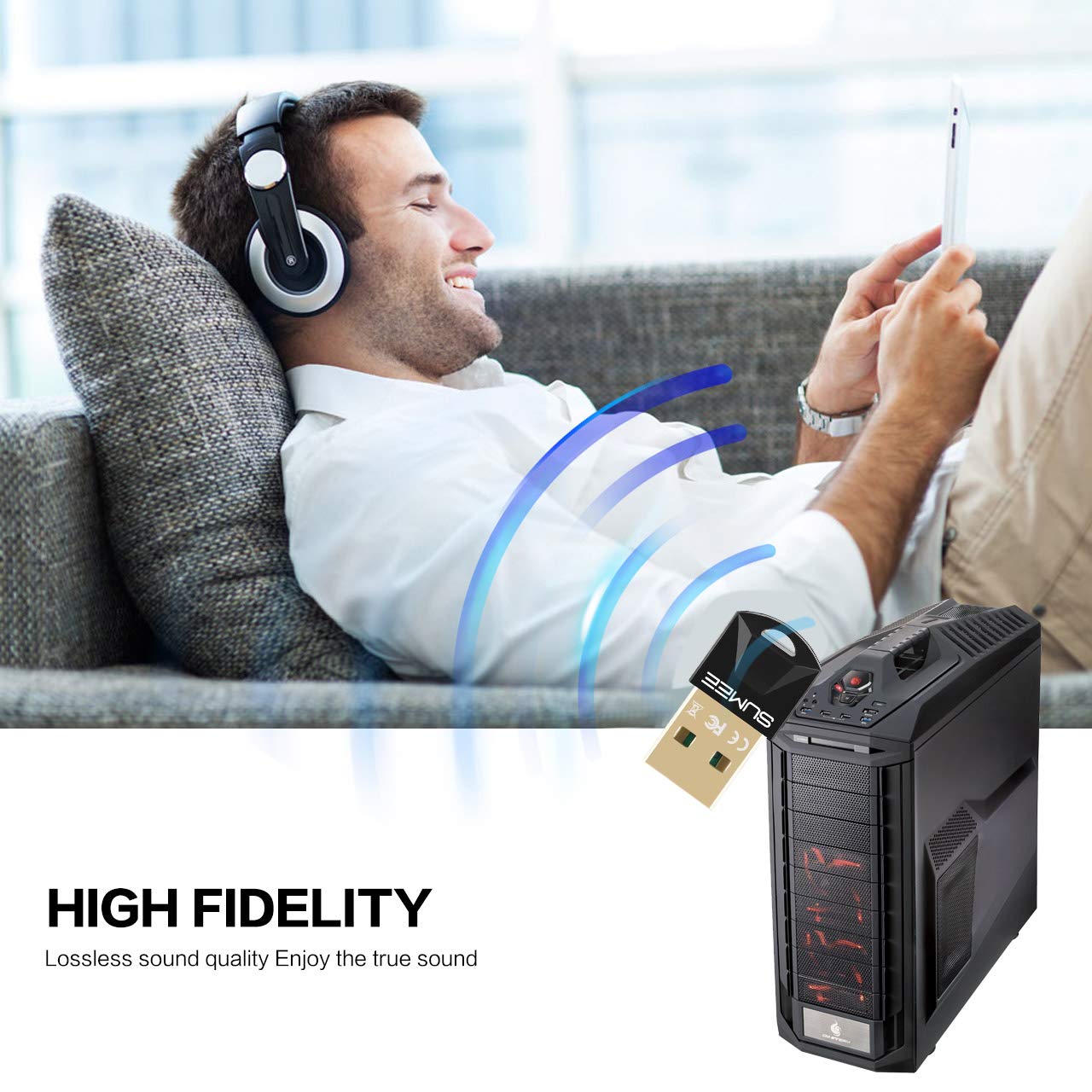 Usb Bluetooth 5.0 Adapter Dongle,Wireless Bluetooth Transmitter Receiver For Pc Laptop Computer Desktop Stereo Music Skype Call Keyboard Mouse Support All Windows 10/8 / 8.1/7