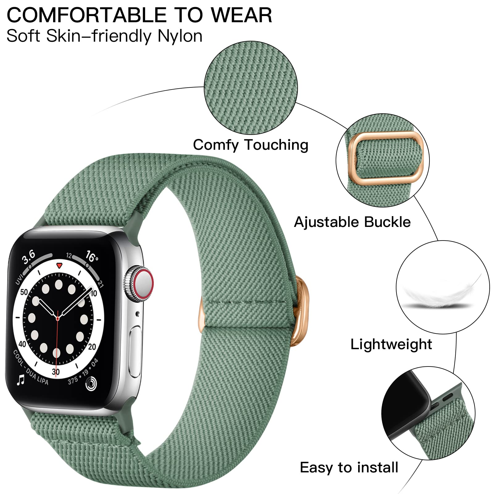 Lerobo Stretchy Nylon Band Compatible With Apple Watch 40Mm 38Mm Se Series 10 9 41Mm 46Mm For Women Men Elastic Band For Apple W