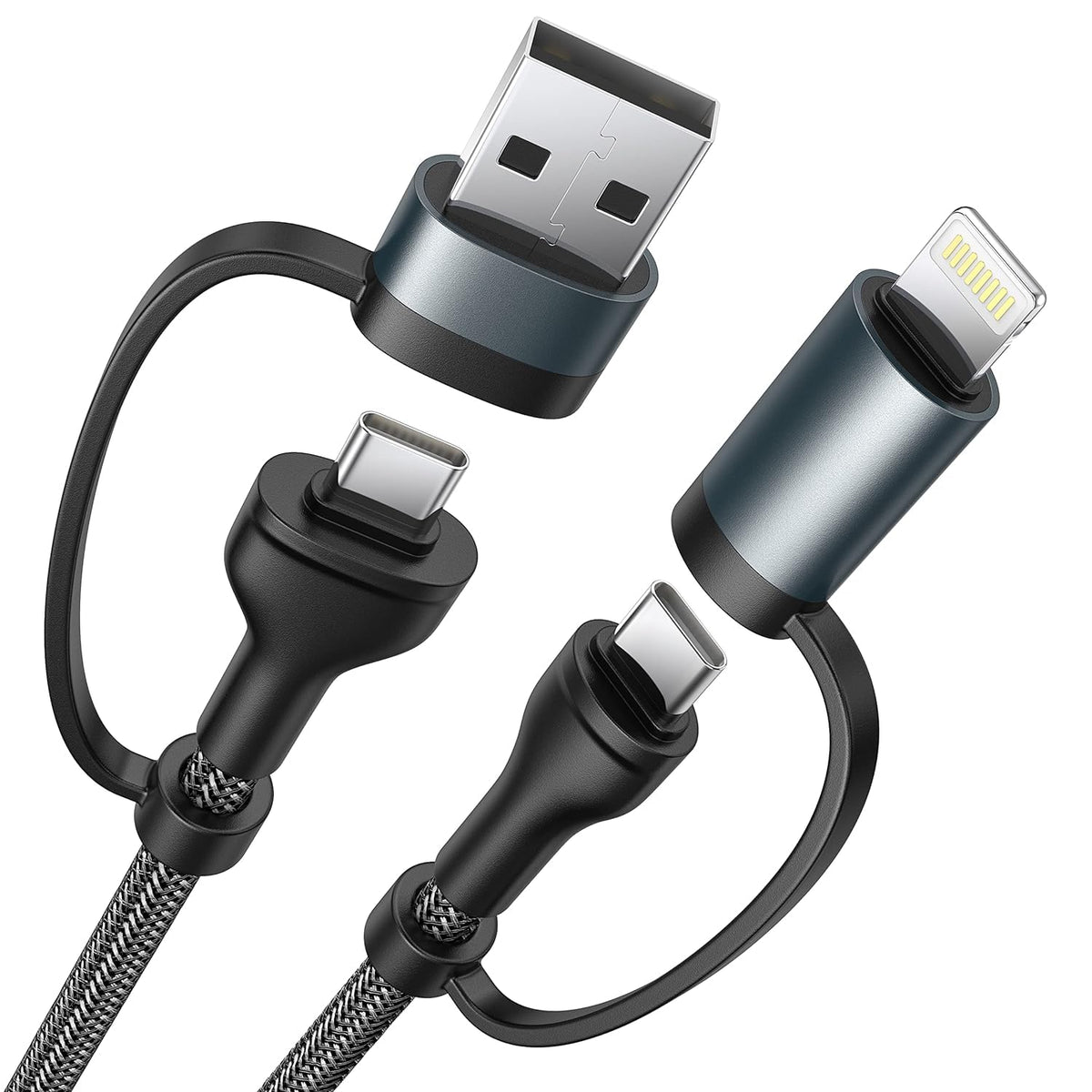Xuduo 4 In 1 Usb C Cable Lightning Cable 60W [Fast Charging & Data Sync] 6Ft Multi Ip Ad Charger Cable Charging Cord Lightning/T