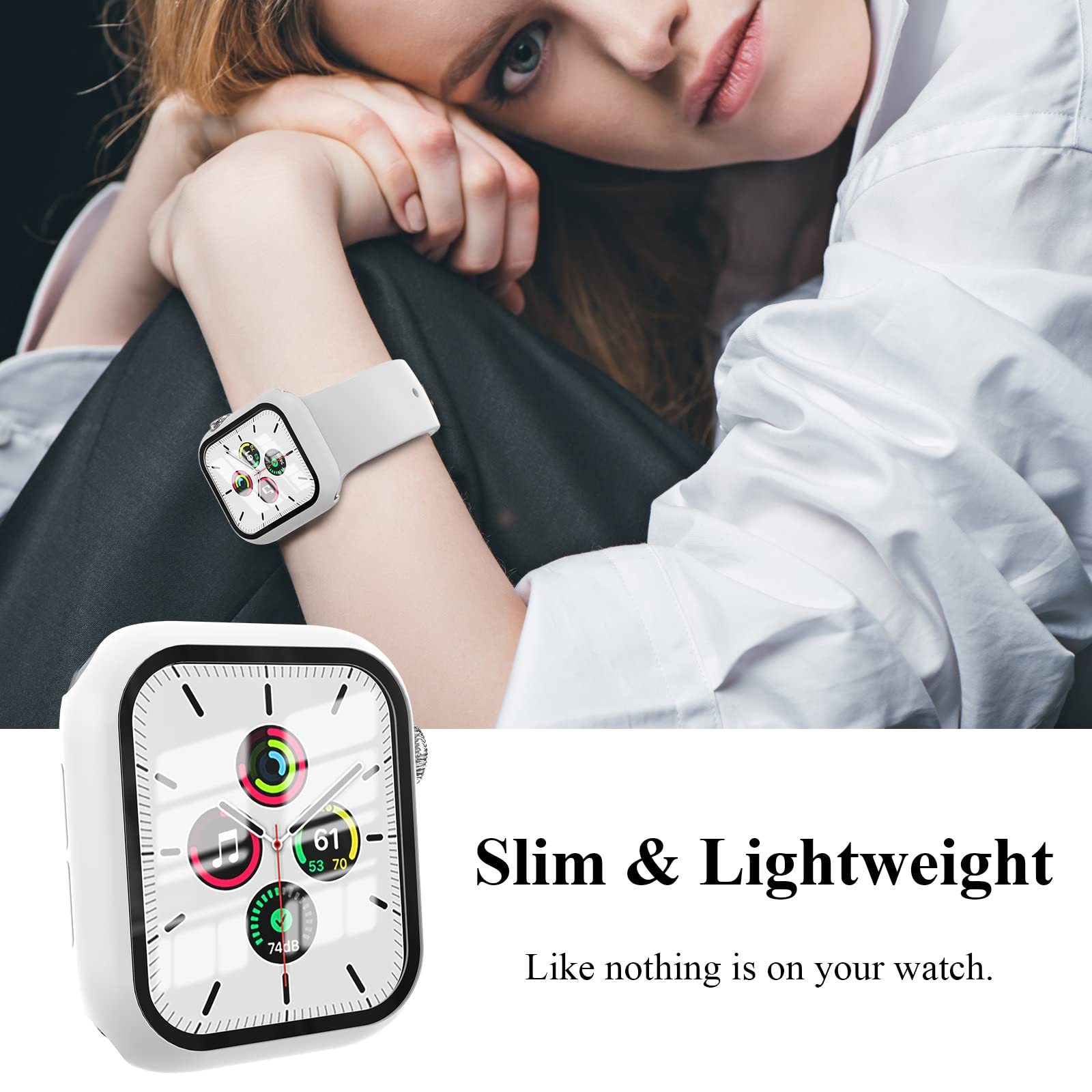 Ewuonu 3 Pack Case Compatible With Apple Watch Se Series 6/5/4 40Mm With Tempered Glass Screen Protector, Hard Pc Full Coverage Ultra Thin Hd Bumper Protective Cover For Iwatch 40Mm, Black/White/Red