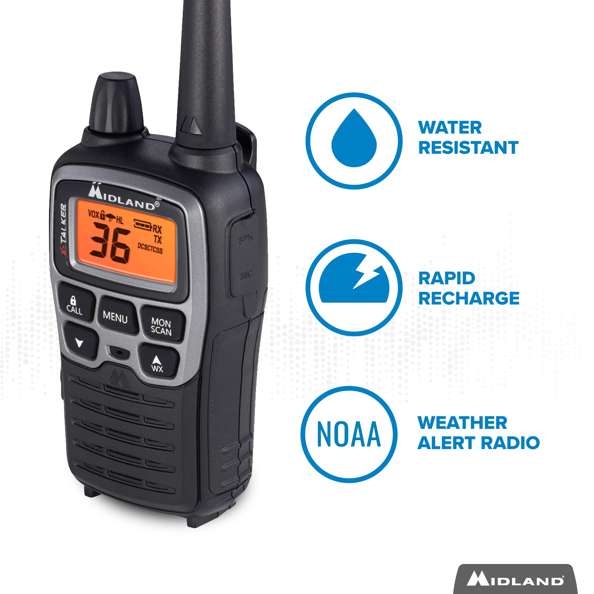 Midland� T71Vp3 X Talker Long Range Walkie Talkie   Frs Two Way Radio For Camping Overlanding Rock Crawling   Noaa Weather Scan   36 Channels And 121 Privacy Codes Black/Silver 2 Pack