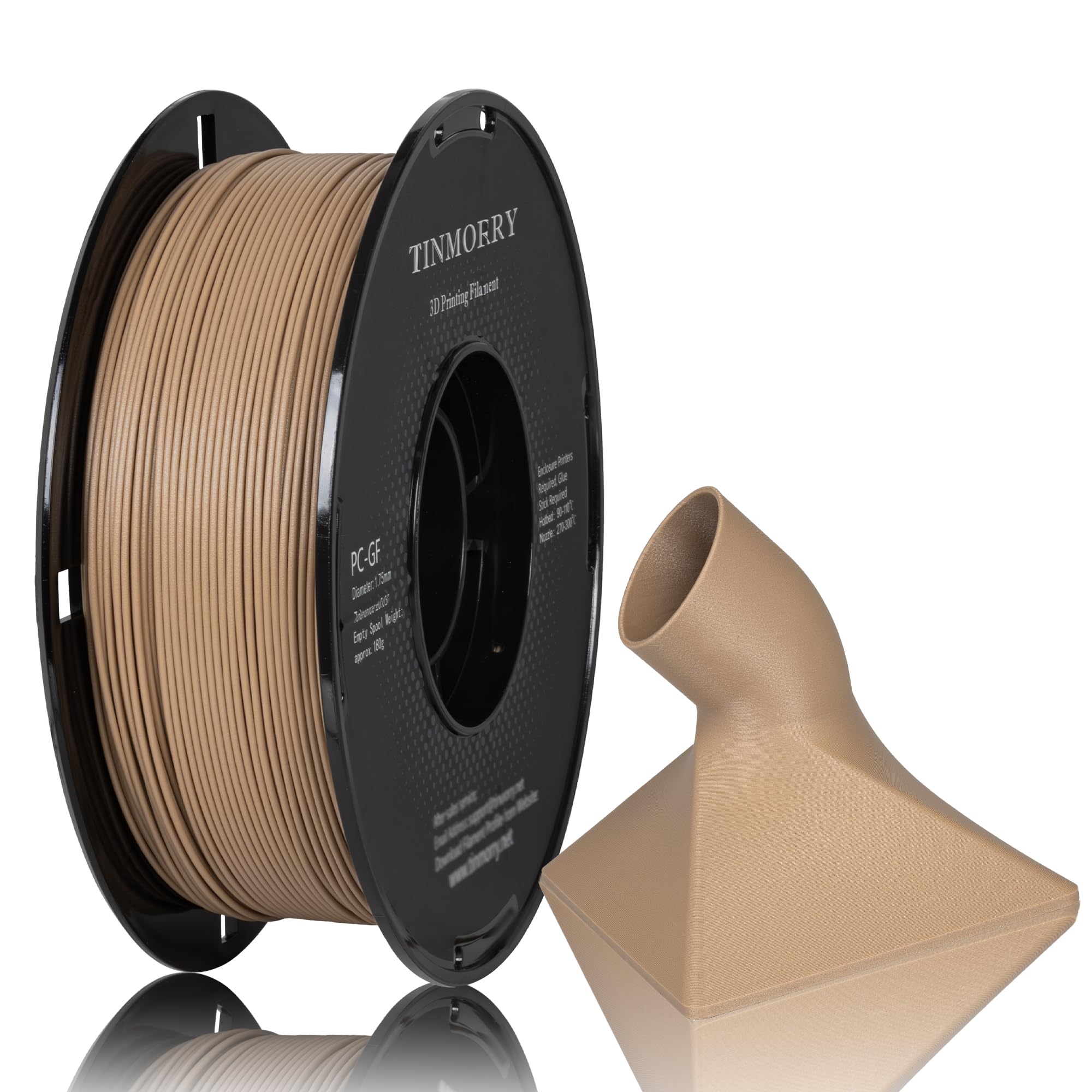 TINMORRY Glass Fiber PC Filament 1.75mm, Excellent Heat Resistance PC-GF 3D Printing Filament, Strength & Rigidity, 1KG, 1 Spool
