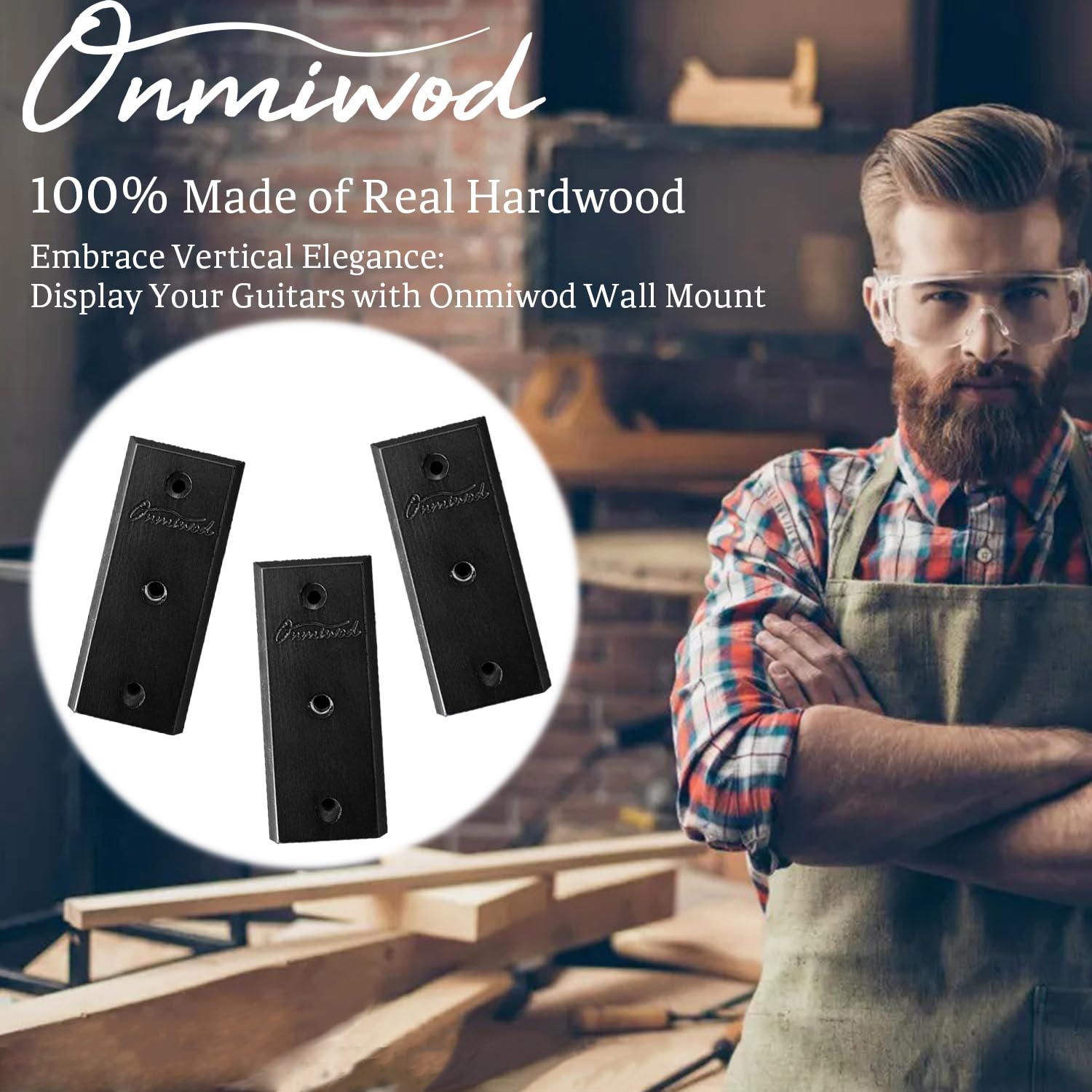 Onmiwod Guitar Wall Mount 3 Pack, Real Hardwood Guitar Hanger, U Shaped Guitar Wall Hanger Mount, Guitar Holder Hook Stand Wall