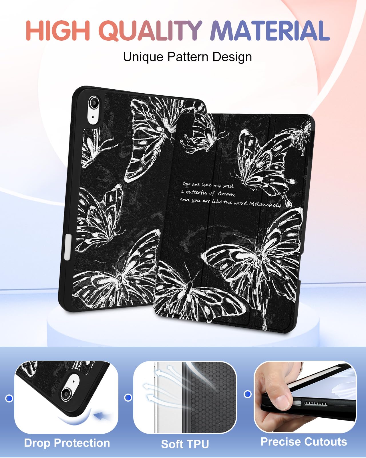 Wazzasoft For Apple Ipad 10Th Generation Case 10.9 Inch Cute Women Girls Folio Cover Girly Aesthetic Butterfly Unique Design Pen