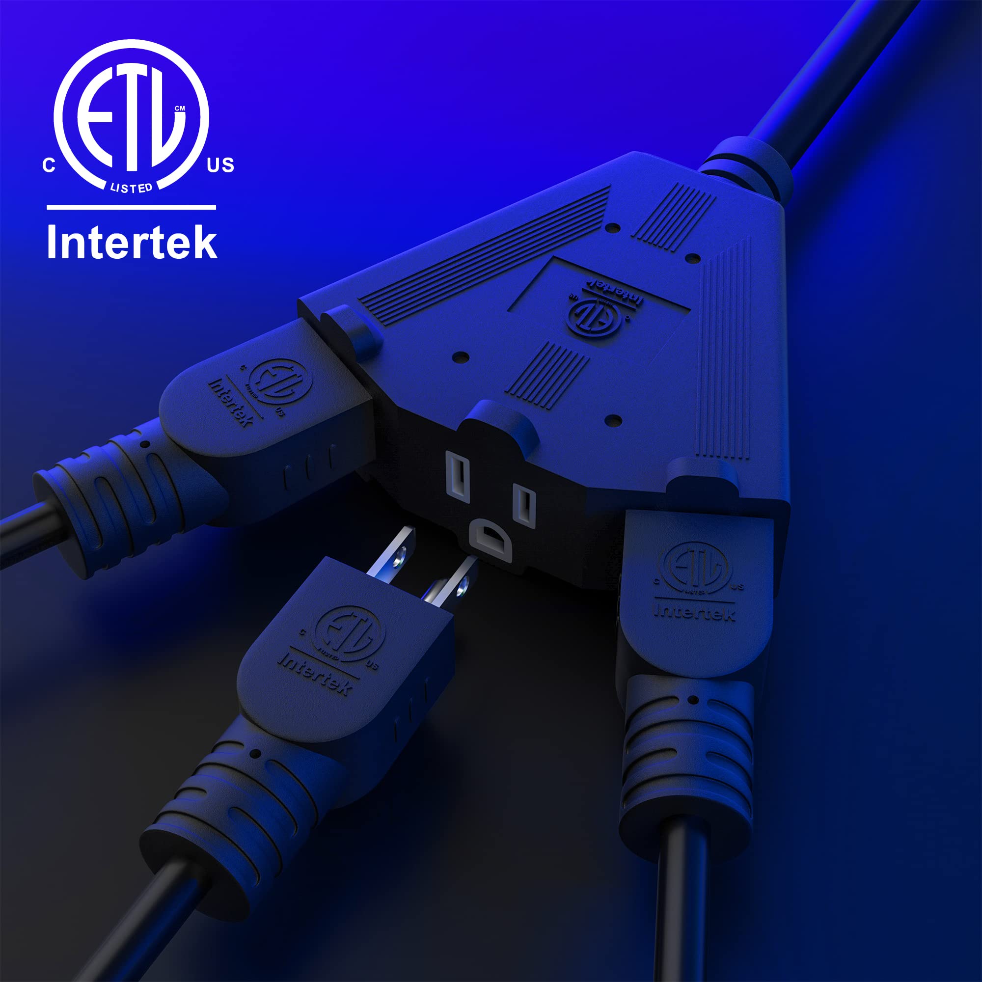 14/3 Gauge Heavy Duty Outdoor Extension Cord 6 Ft, 90 Degree Angled 3 Prong Plug, 14 Gauge Power Cable With 3 Outlets, 14Awg, 15