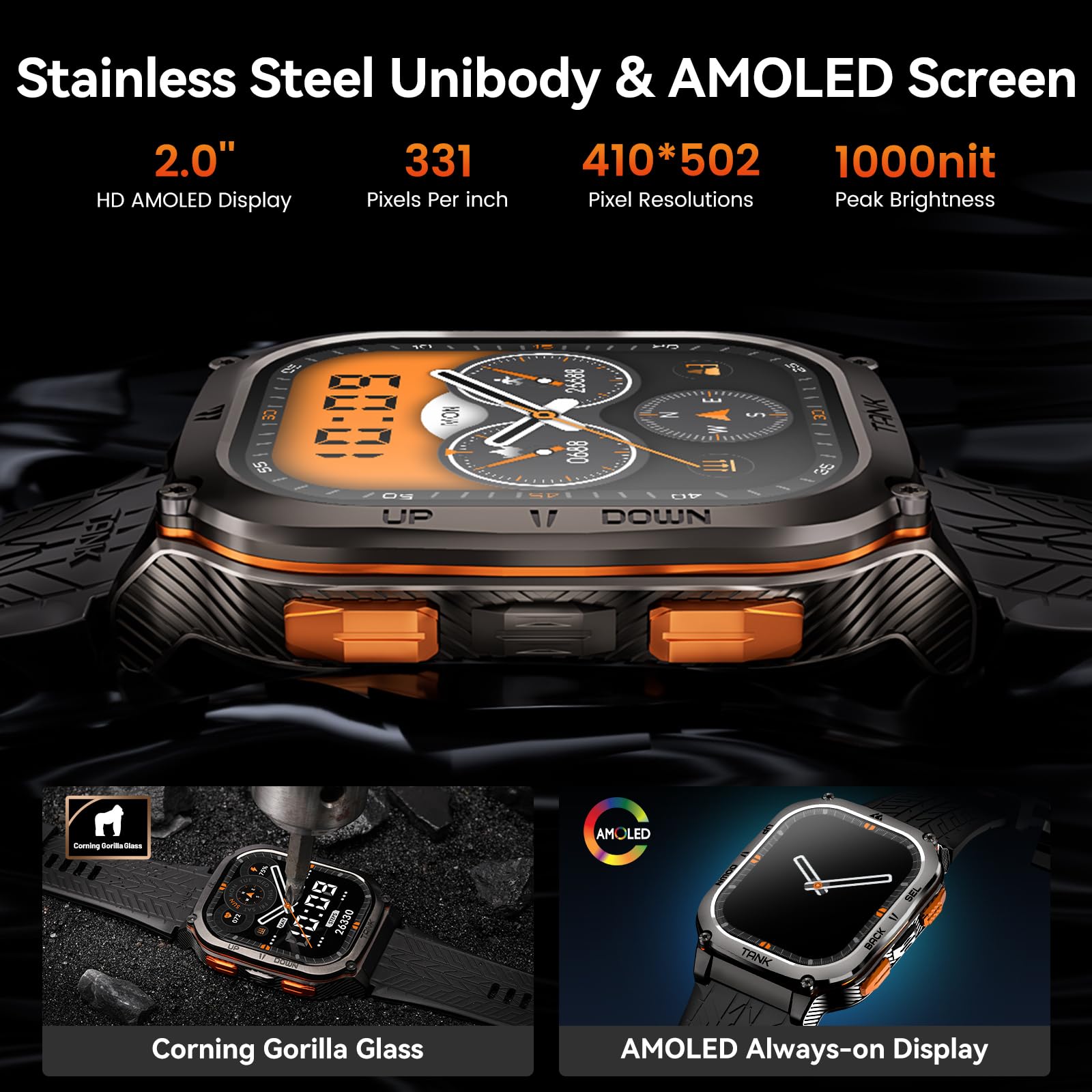 Amaztim Military Smart Watch With Gps, 6 Satellite Positioning/Compass, Stainless Steel Body, 50M Waterproof, 60 Days Extra-Long