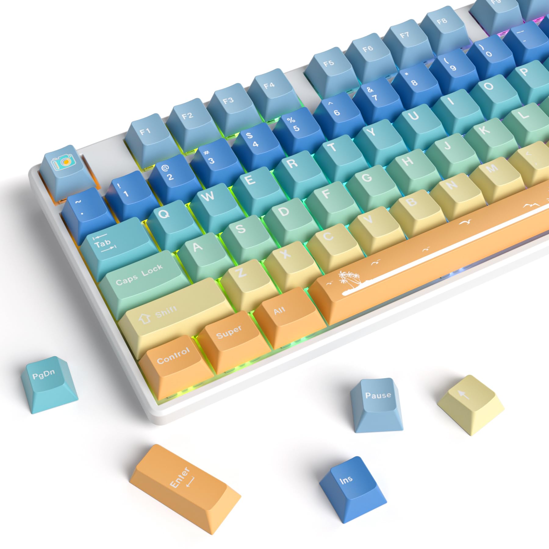 Fogruaden Pbt Gradient Keycaps Dye Sublimation Cute Keycaps, Cherry Profile, 138 Keys Custom Keycaps Set For Cherry Gateron Mx S