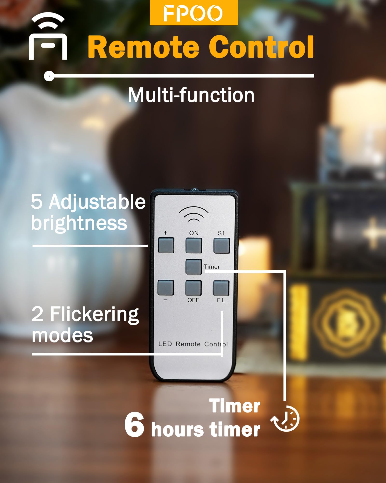 FPOO LED Rechargeable Tea Lights with Remote, 6 PCS Flameless Warm White Votive Candles for Halloween & Christmas Decoration