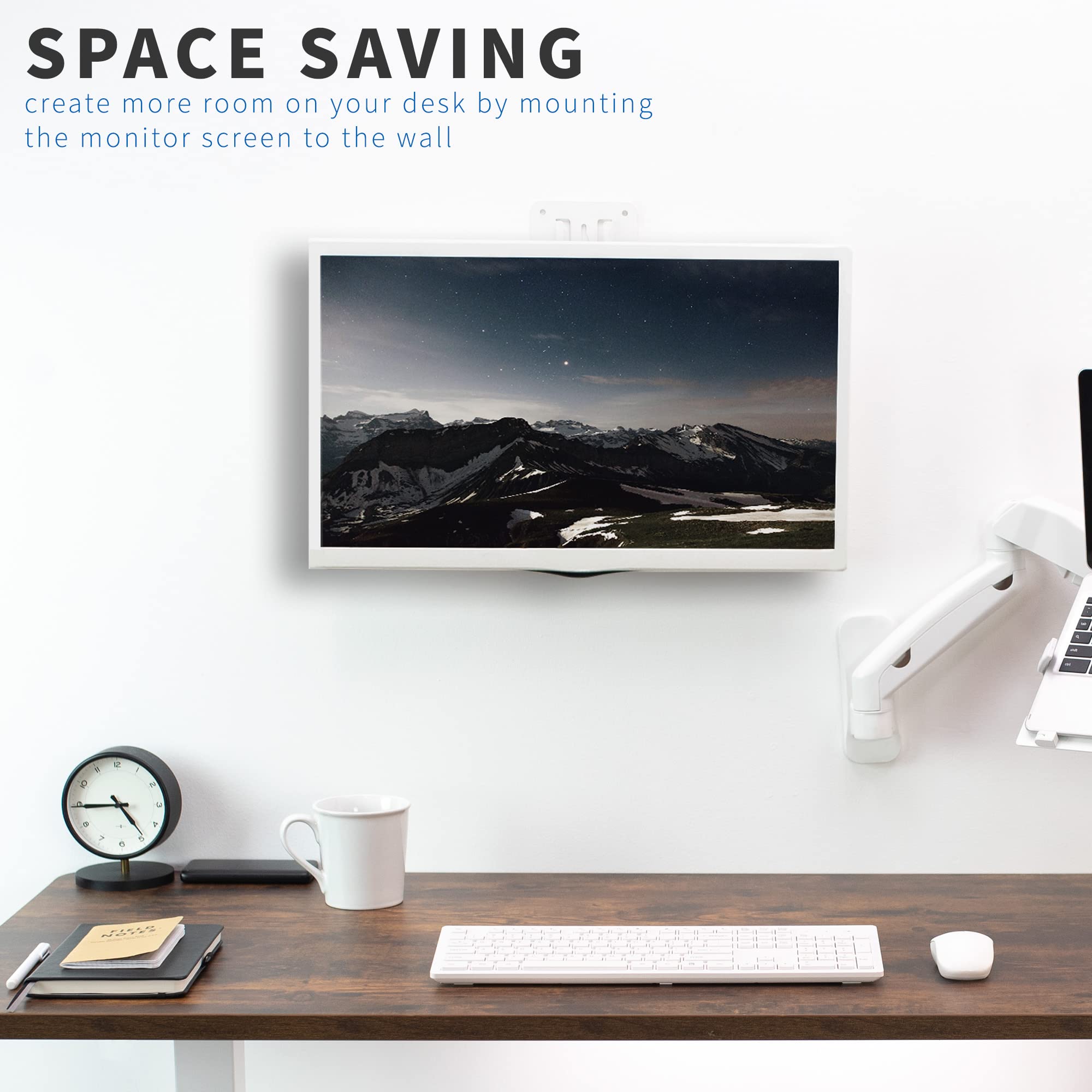 VIVO Height Adjustable 17 to 32 inch Single Monitor Articulating Wall Mount for Standing Workstations, Fits 1 Screen with Max VESA 100x100mm, White, MOUNT VW01AW