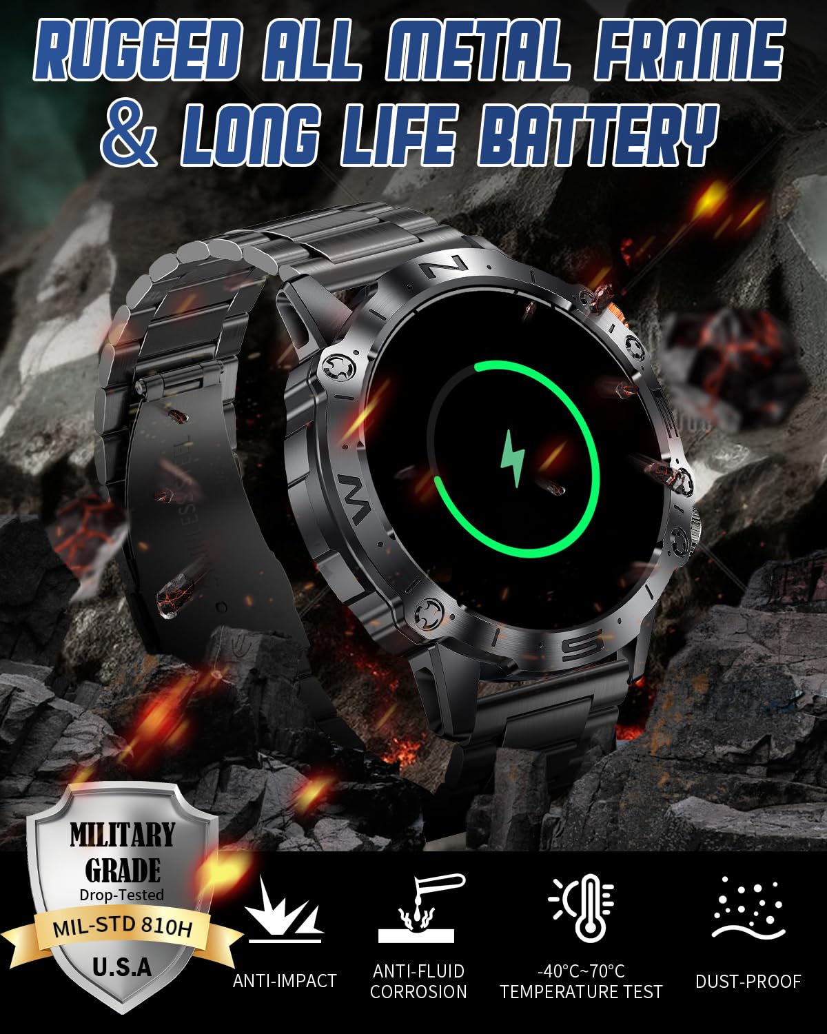 Podoeil Military Smart Watch For Men With Bluetooth Call, 1.43 Amoled Fitness Tracker With Blood Pressure/Heart Rate/Sleep Monit