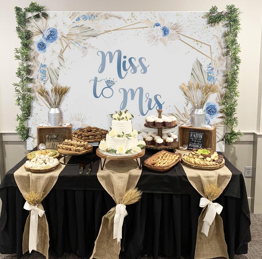 Mocsicka Miss To Mrs Bridal Shower Backdrop Boho Something Blue Bridal Shower Decorations Bride To Be Flowers Wedding Party Deco