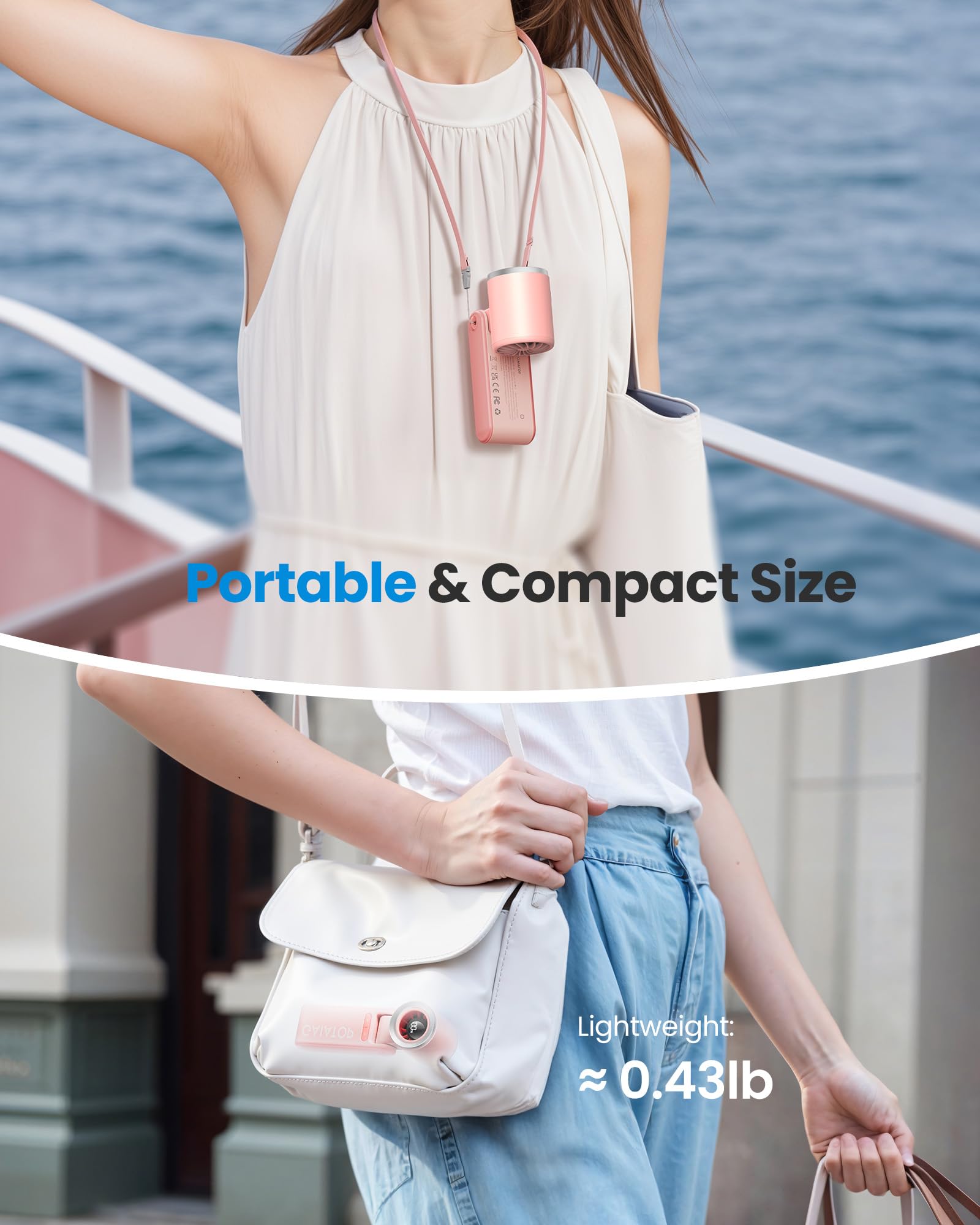 Gaiatop Portable Handheld Mini Fan, 21 Working Hours 6 Speeds, Rechargeable Battery Operated, 180 Foldable With Led Display, Sma