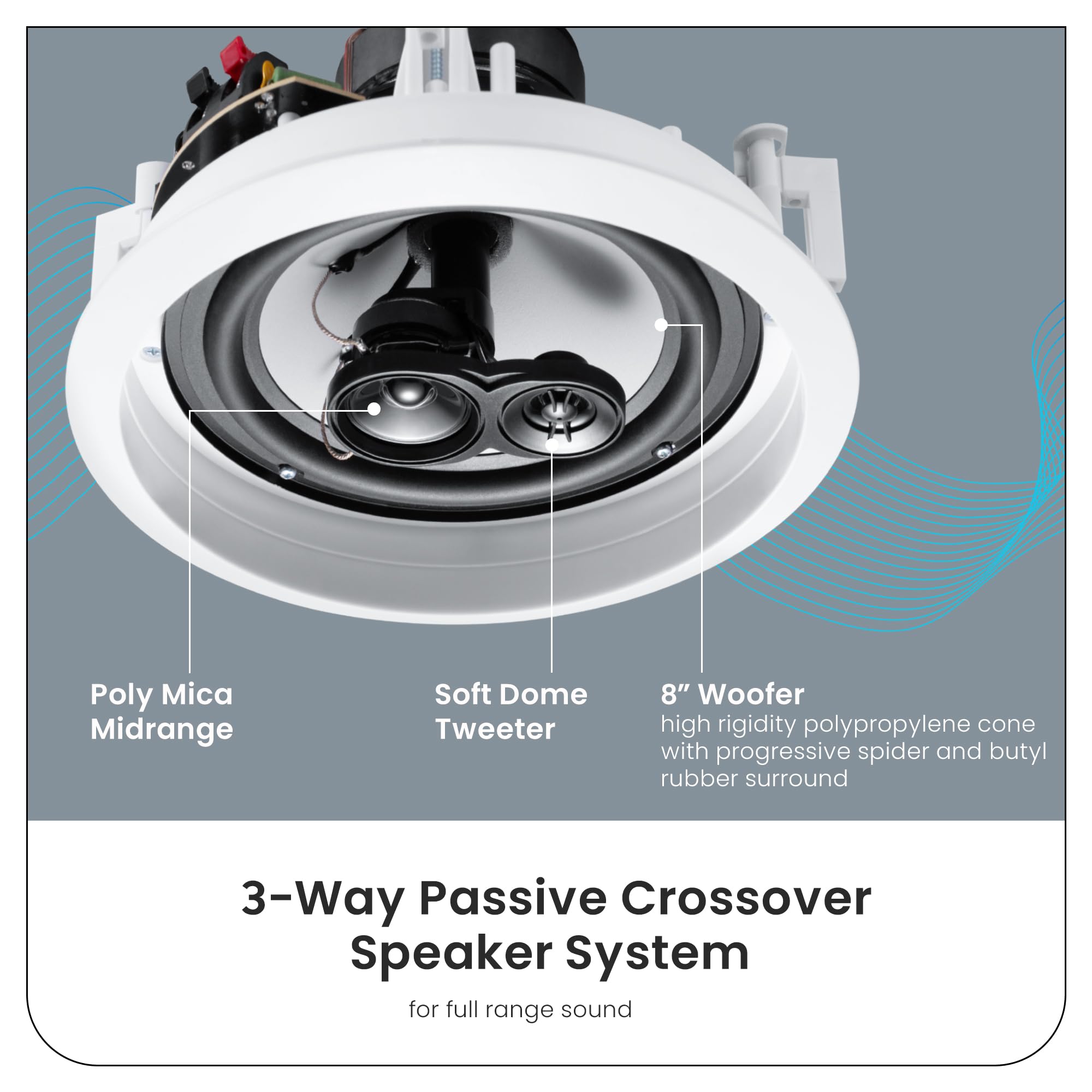 Acoustic Audio Cs Ic83 In Ceiling 8'' Speaker 2 Pair Pack 3 Way Home Theater 1400 Watt
