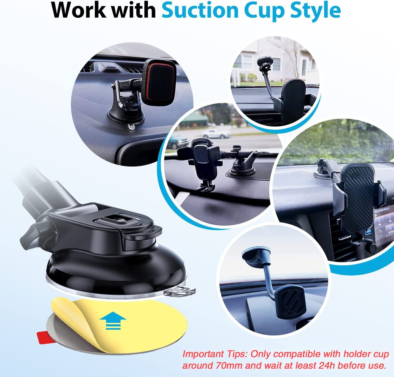 Volport Very Strong Sticky Adhesive, 2.76In/70Mm Dashboard Pad Mounting Disk Adhesive Replacement Kit, Double Sided Stickers For