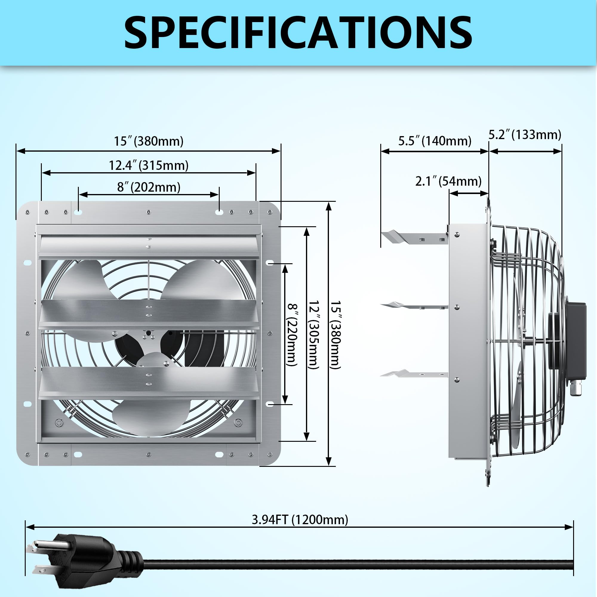Ficbxra 12 Inch Shutter Exhaust Fan, Aluminum Wall Mounted Exhaust Fan, 1030 Cfm High Speed Automatic Shutter Attic Fan, Vent Fa