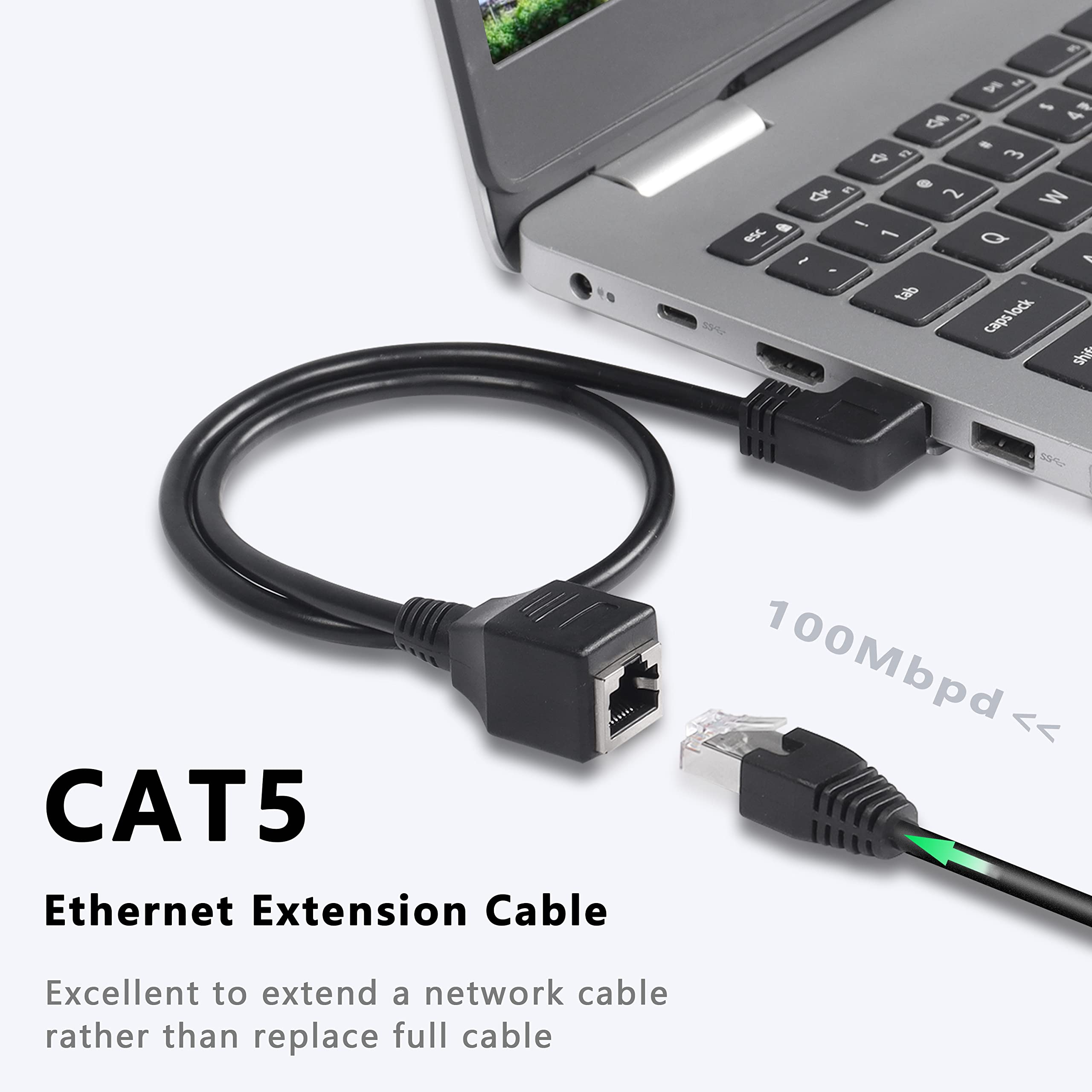 Gelrhonr 90 Degree Rj45 Ethernet Extension Cable,Turn Right Cat5 Lan Cable Extender Rj45 Network Patch Cord Male To Female Conne