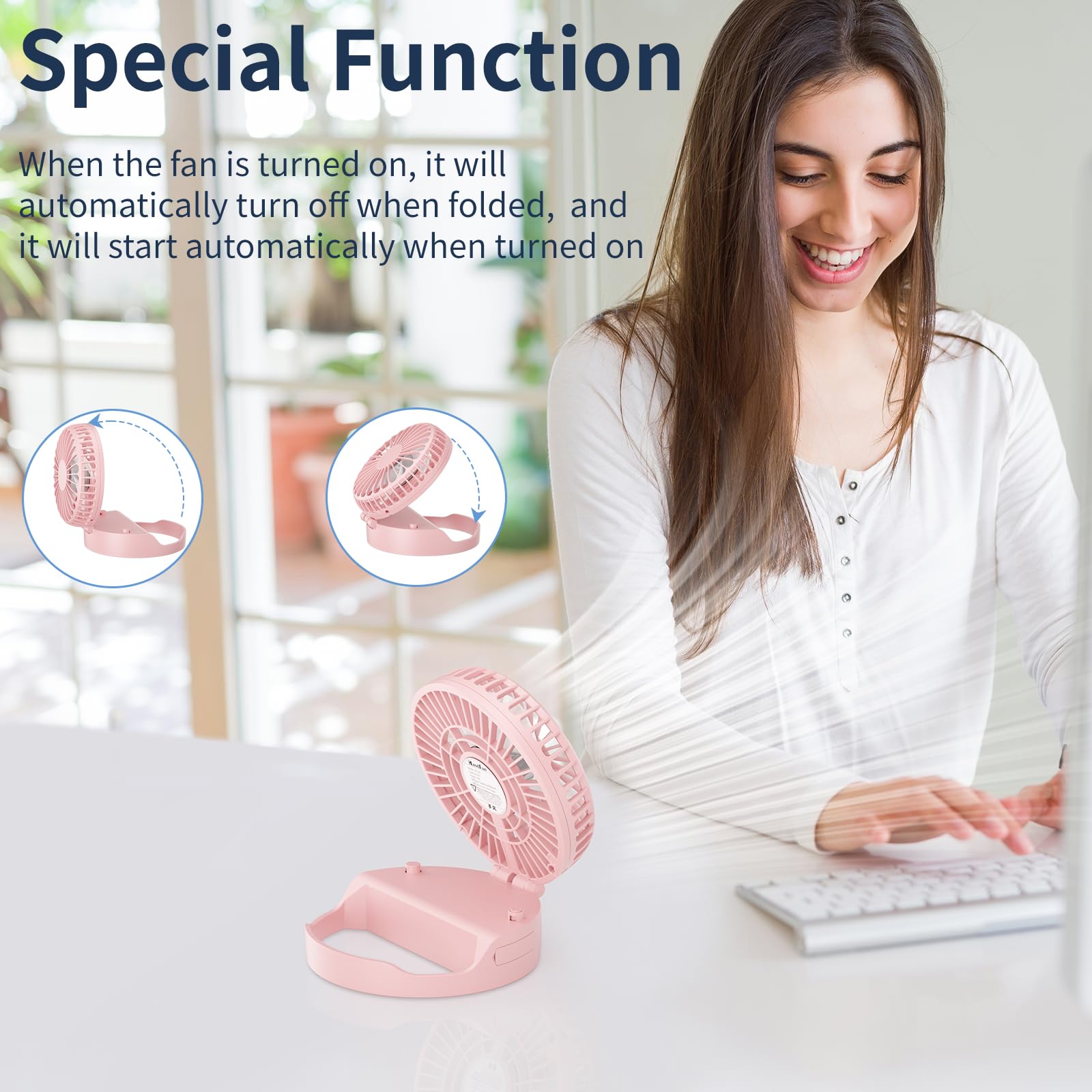 Handfan Handheld Rechargeable Fan Portable, Hands Free Neck Fan, Battery Operated Hand Fan [3 10 Working Hours] With 180 Foldabl