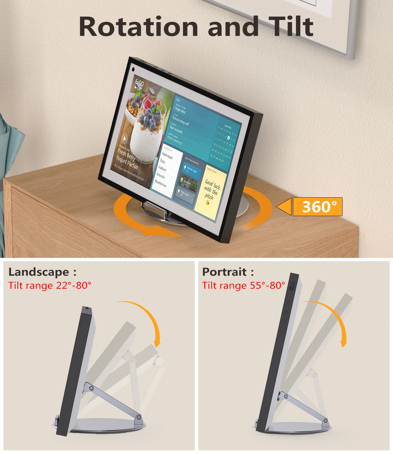 Laivli Echo Show 15 Stand, Swivel And Tilt Stand For Echo 15, Adjustable Foldable Stand With 360 Degree Rotatable Base, Easy Swi